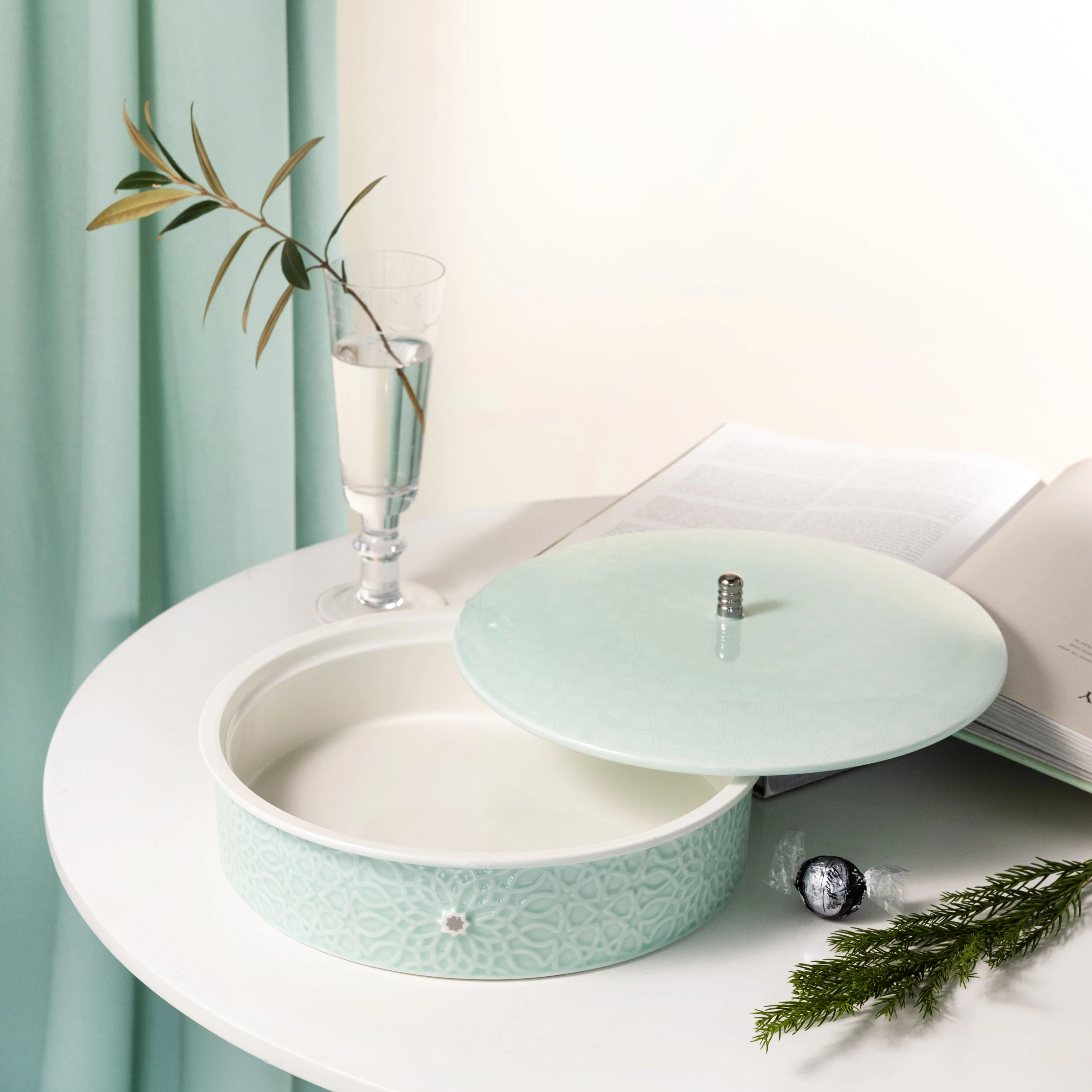 Asala - Large Decorative Canister - Teal & Silver