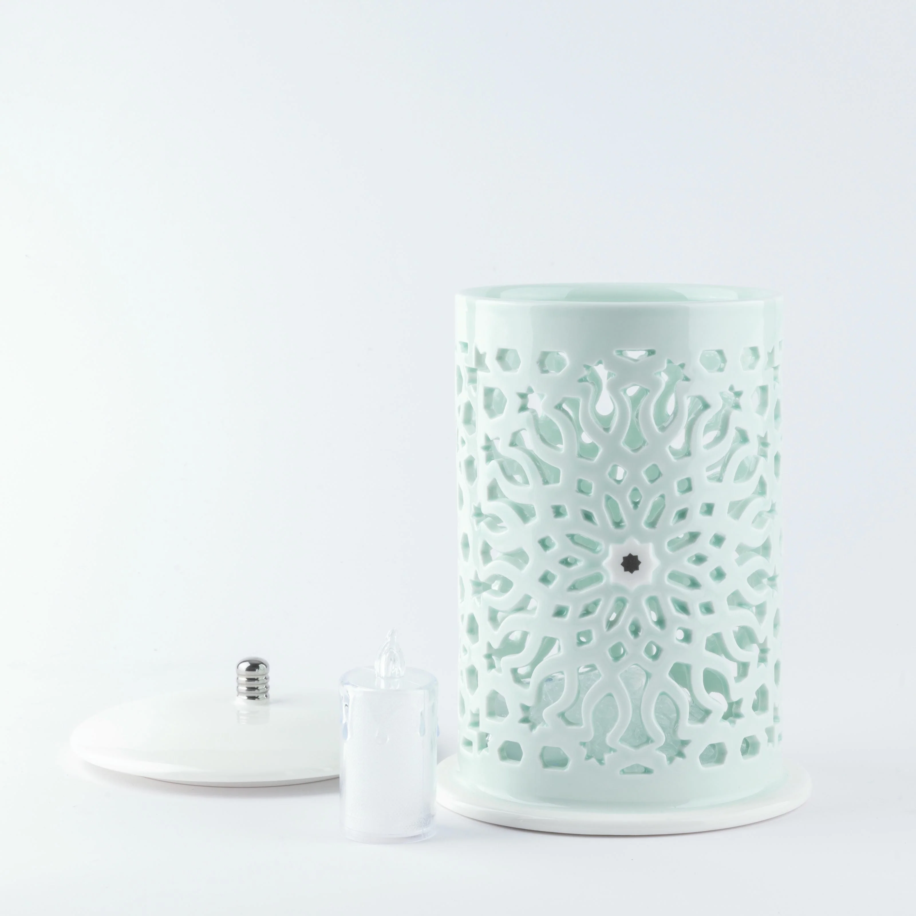 Asala - Large Lantern Candle Holder - Teal & Silver - Image 4