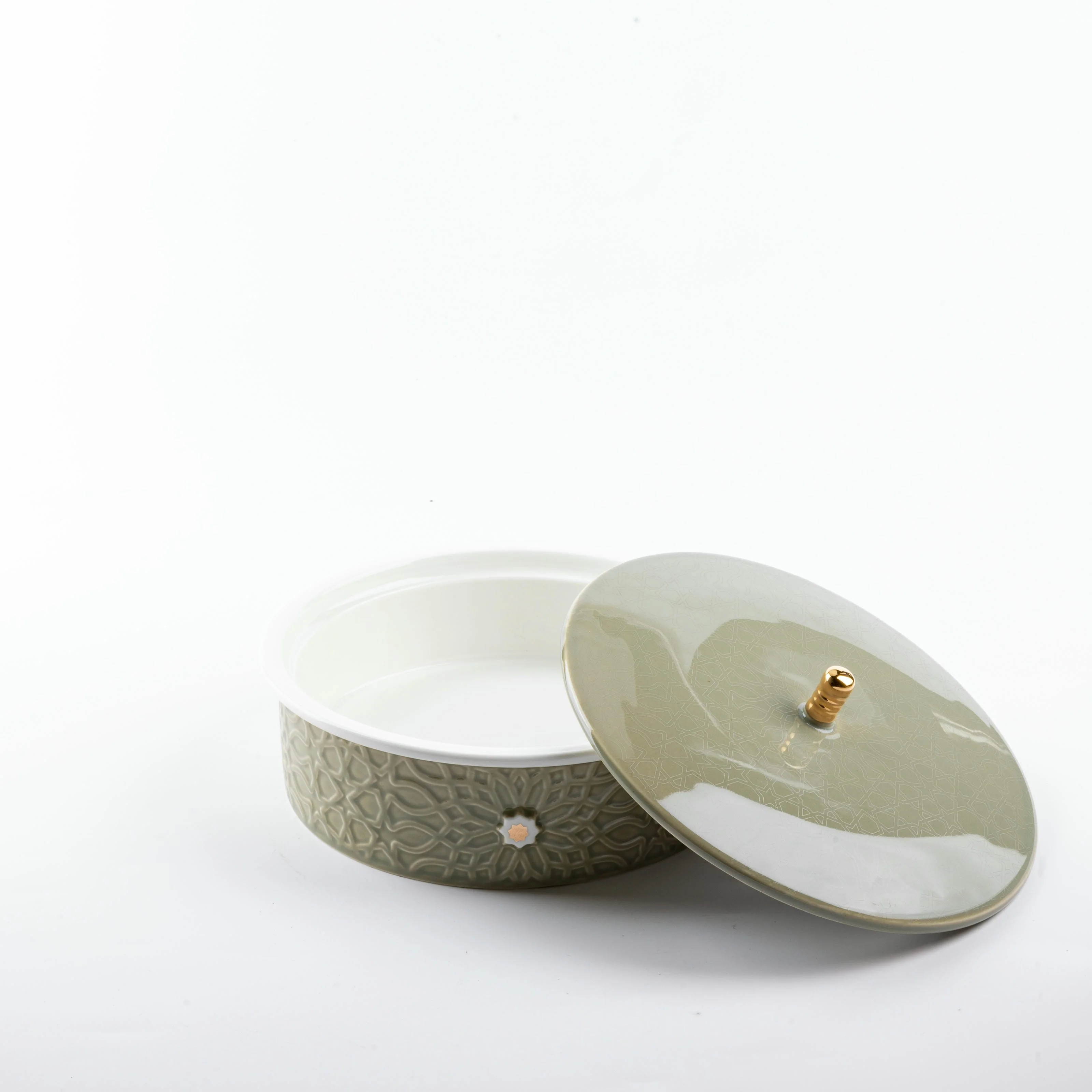 Asala - Medium Decorative Canister - Olive Green & Gold - Image 4