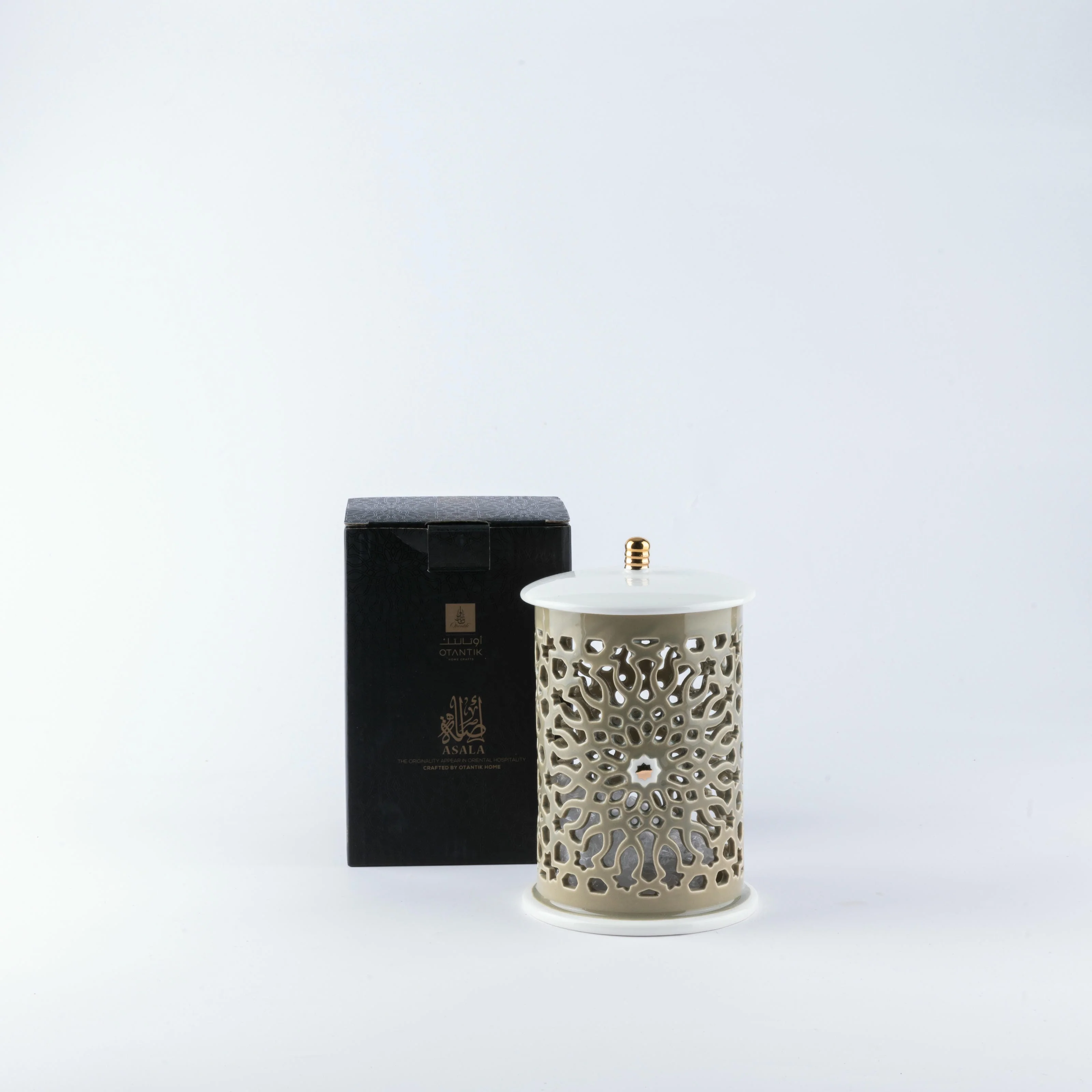 Asala - Small Lantern Candle Holder - Olive Green & Gold - Image 2