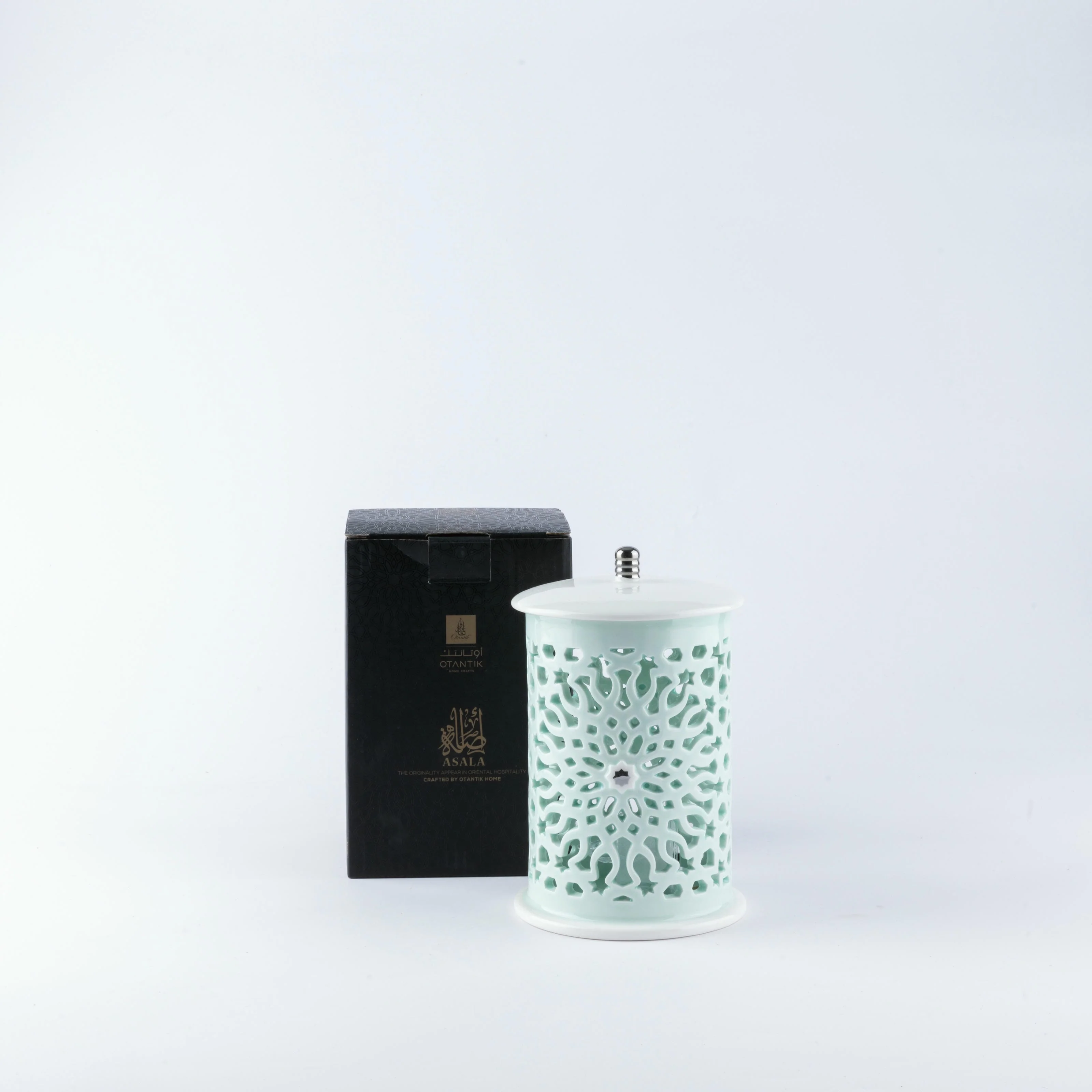 Asala - Small Lantern Candle Holder - Teal & Silver - Image 2