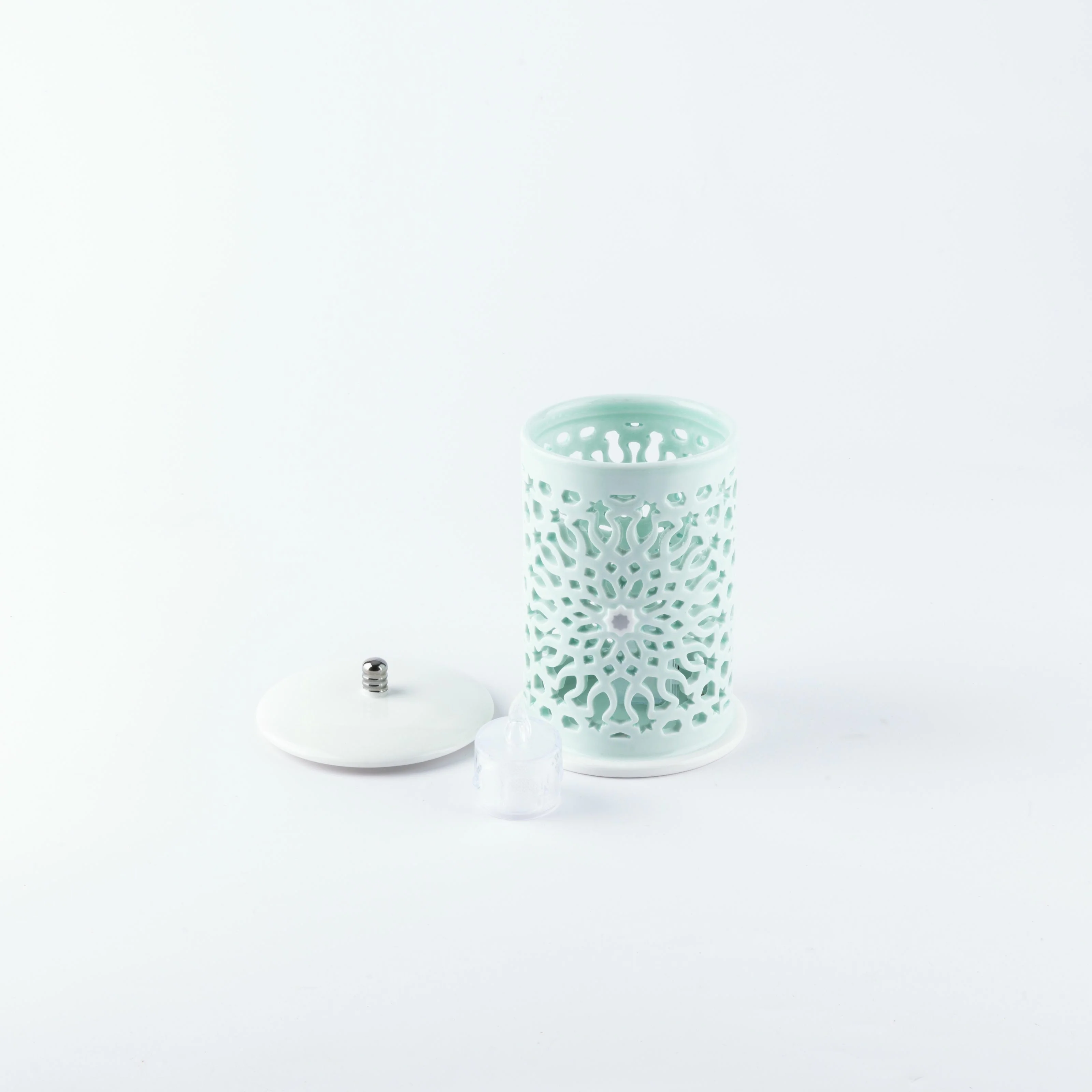 Asala - Small Lantern Candle Holder - Teal & Silver - Image 3