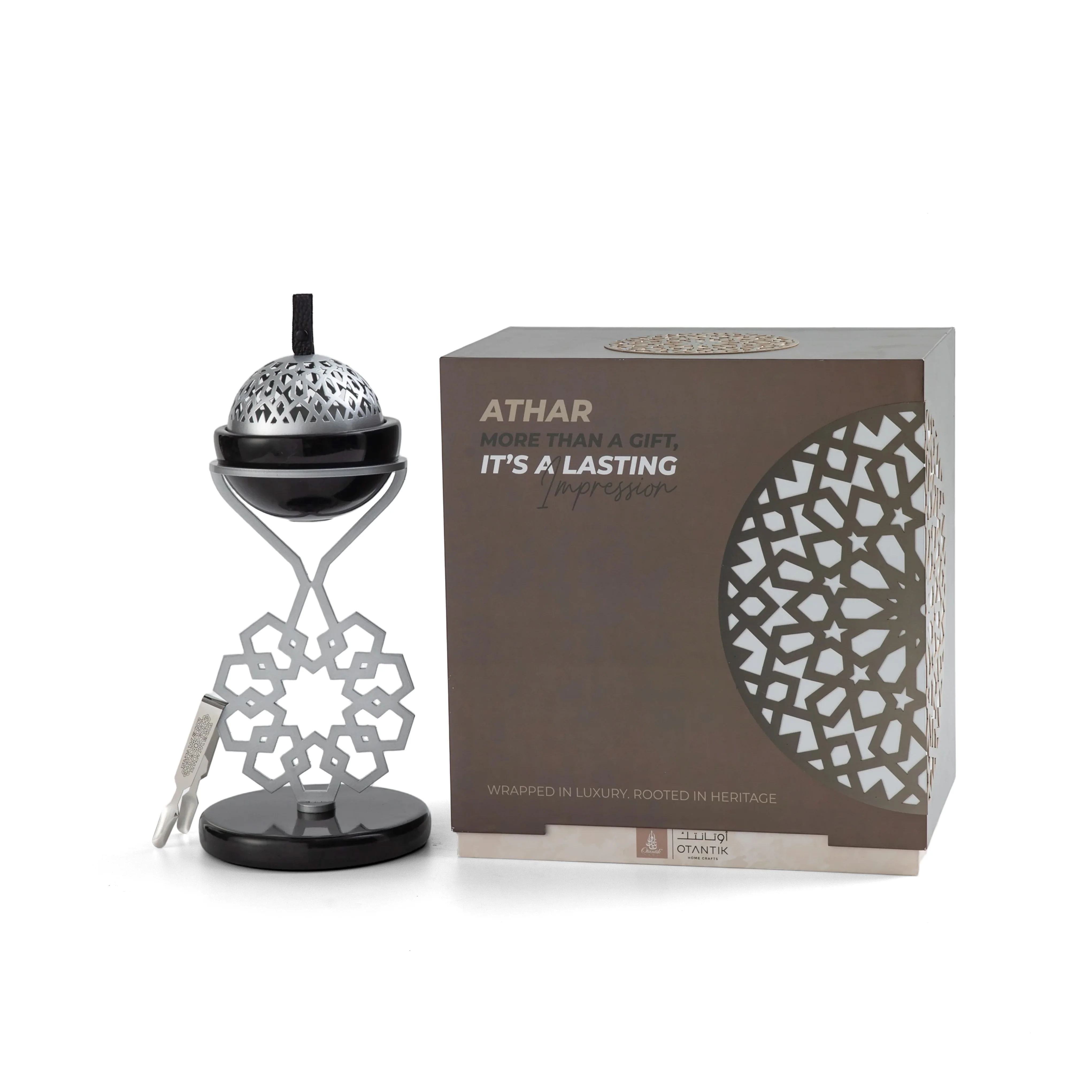 Athar - Marble Incense Burner (2-Pc)- Black & Silver - Image 3