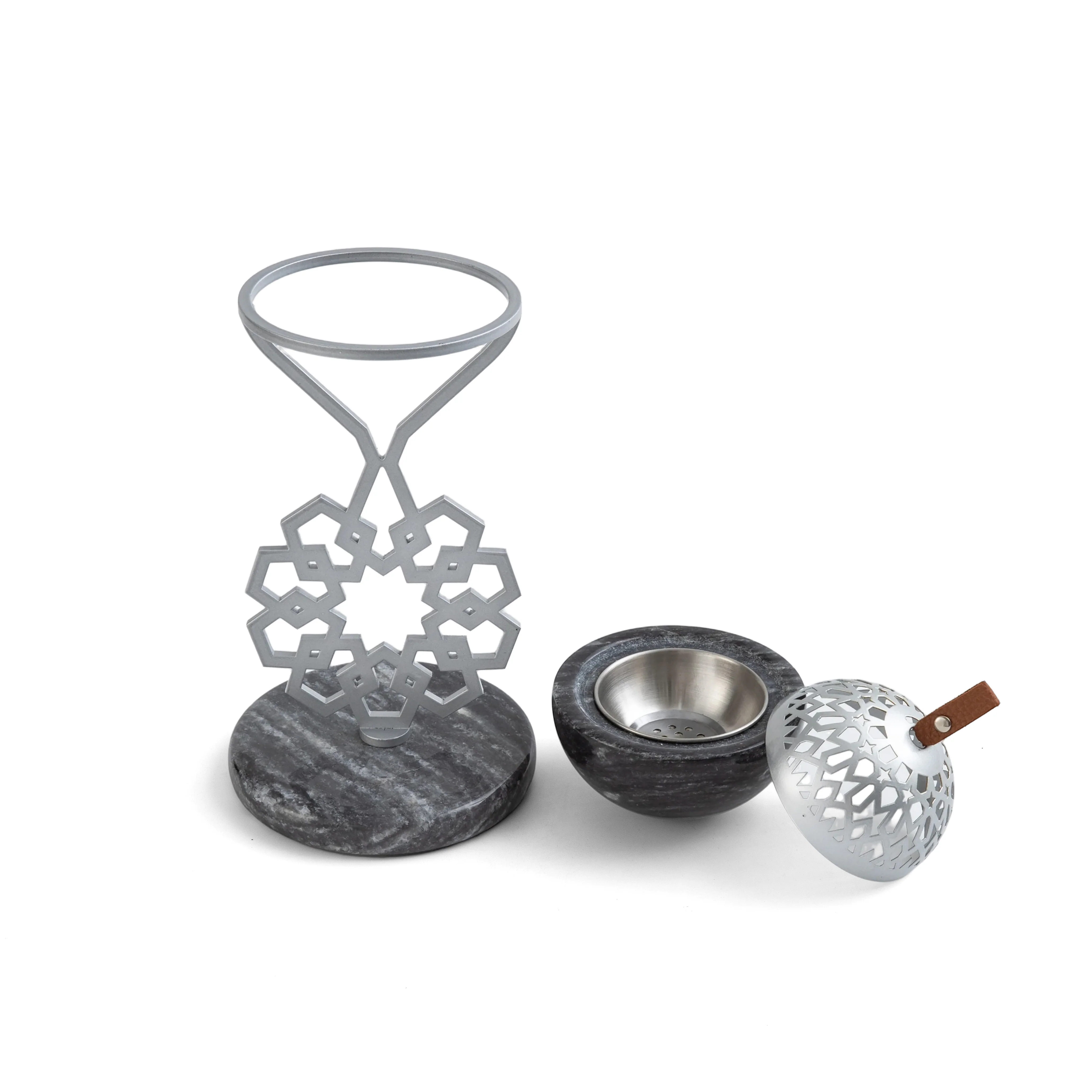 Athar - Marble Incense Burner (2-Pc)- Midnight Black & Silver - Image 3