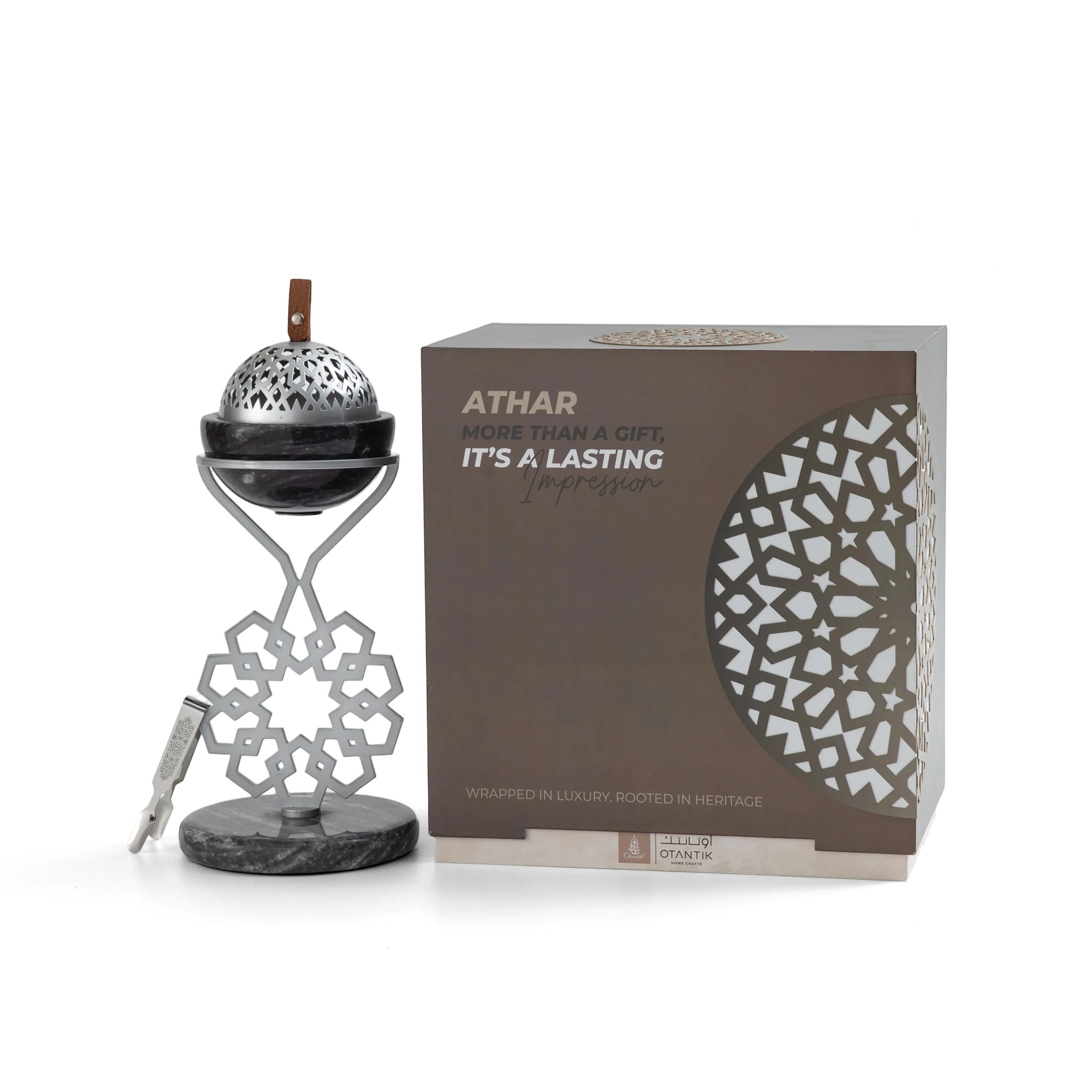 Athar - Marble Incense Burner (2-Pc)- Midnight Black & Silver - Image 4