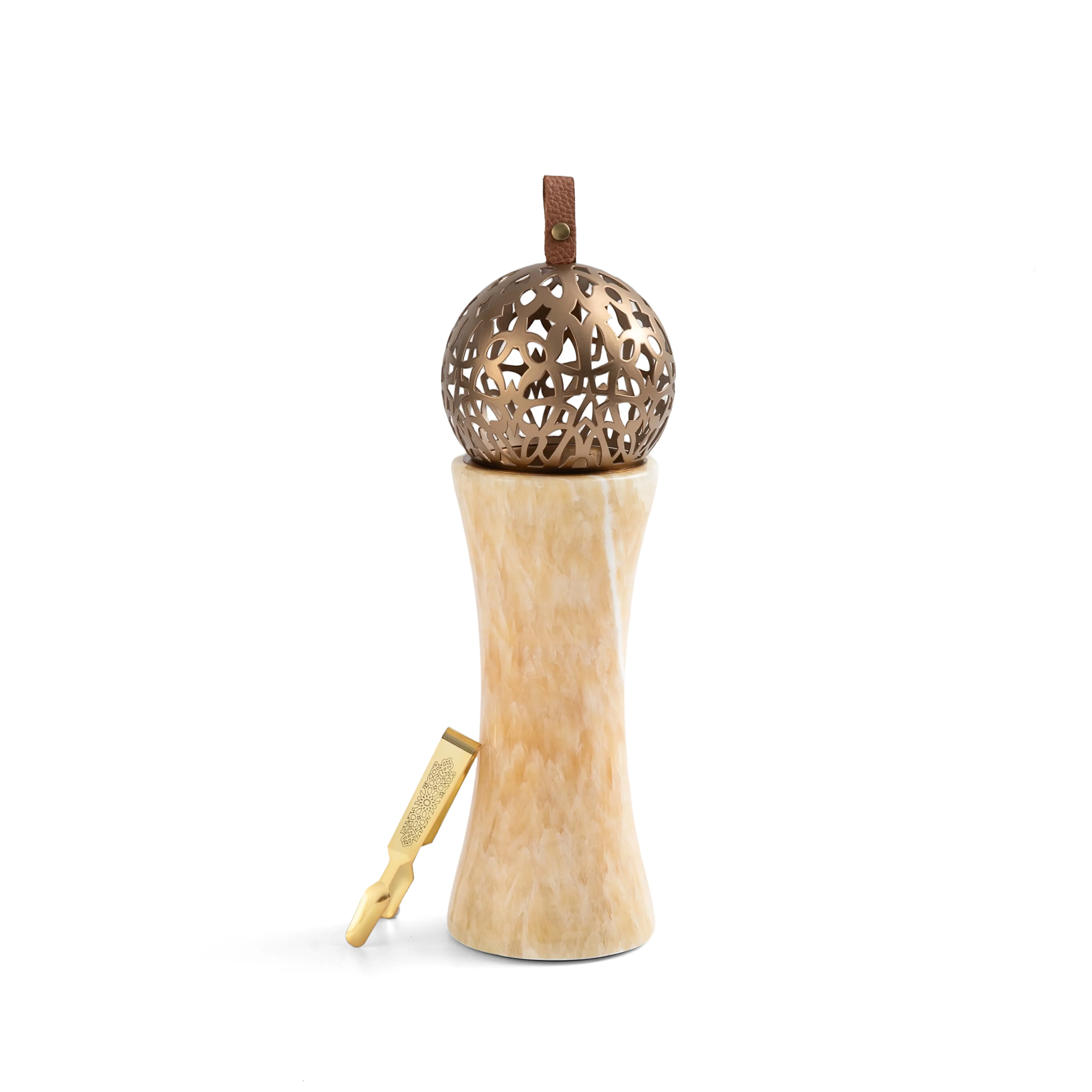 Athar - Marble Incense Burner (2-Pc)- Natural Beige & Bronze - Image 2