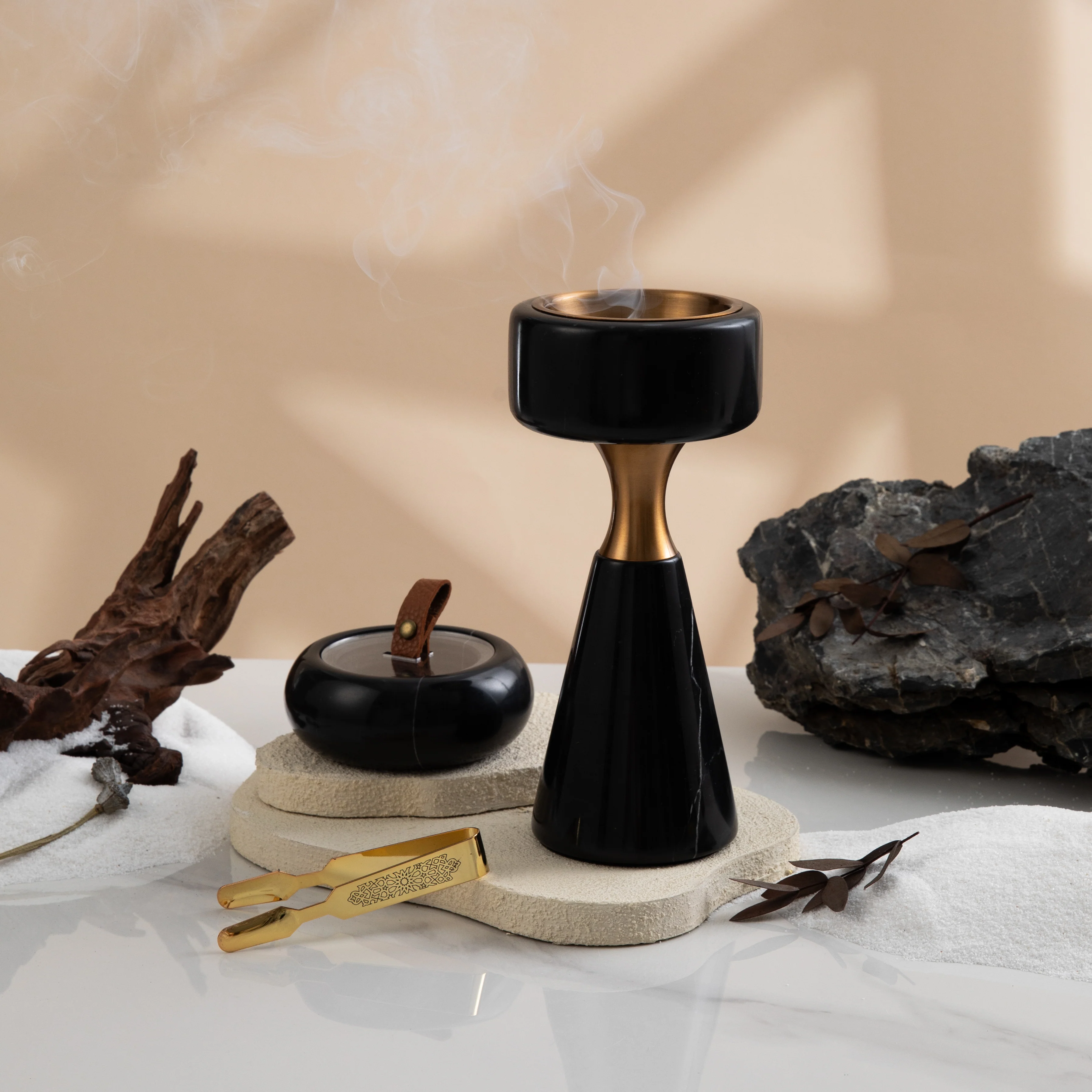 Athar - Marble Incense Burner Set (3-Pc) - Black & Gold - Image 6