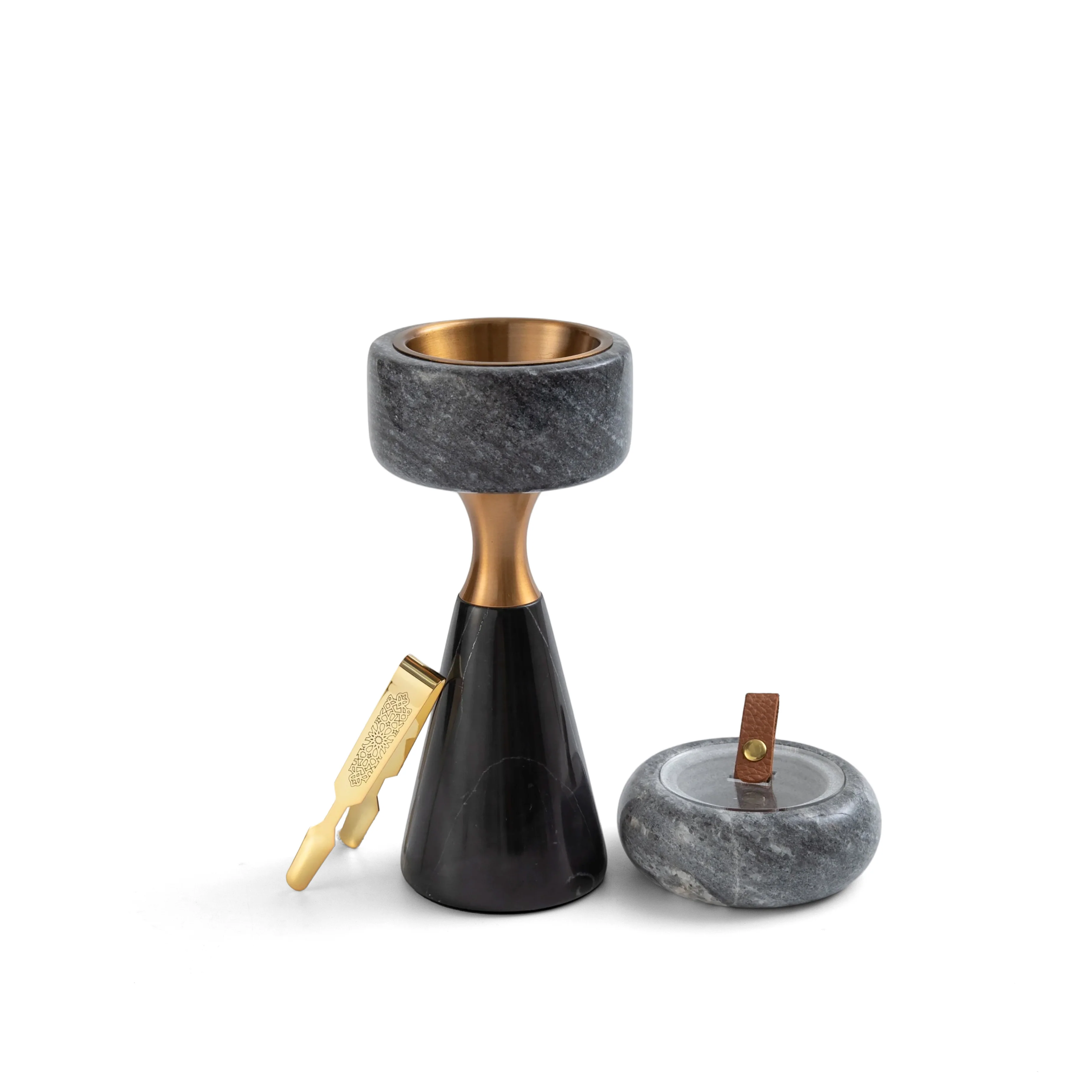 Athar - Marble Incense Burner Set (3-Pc) - Black/Gray & Bronze - Image 3