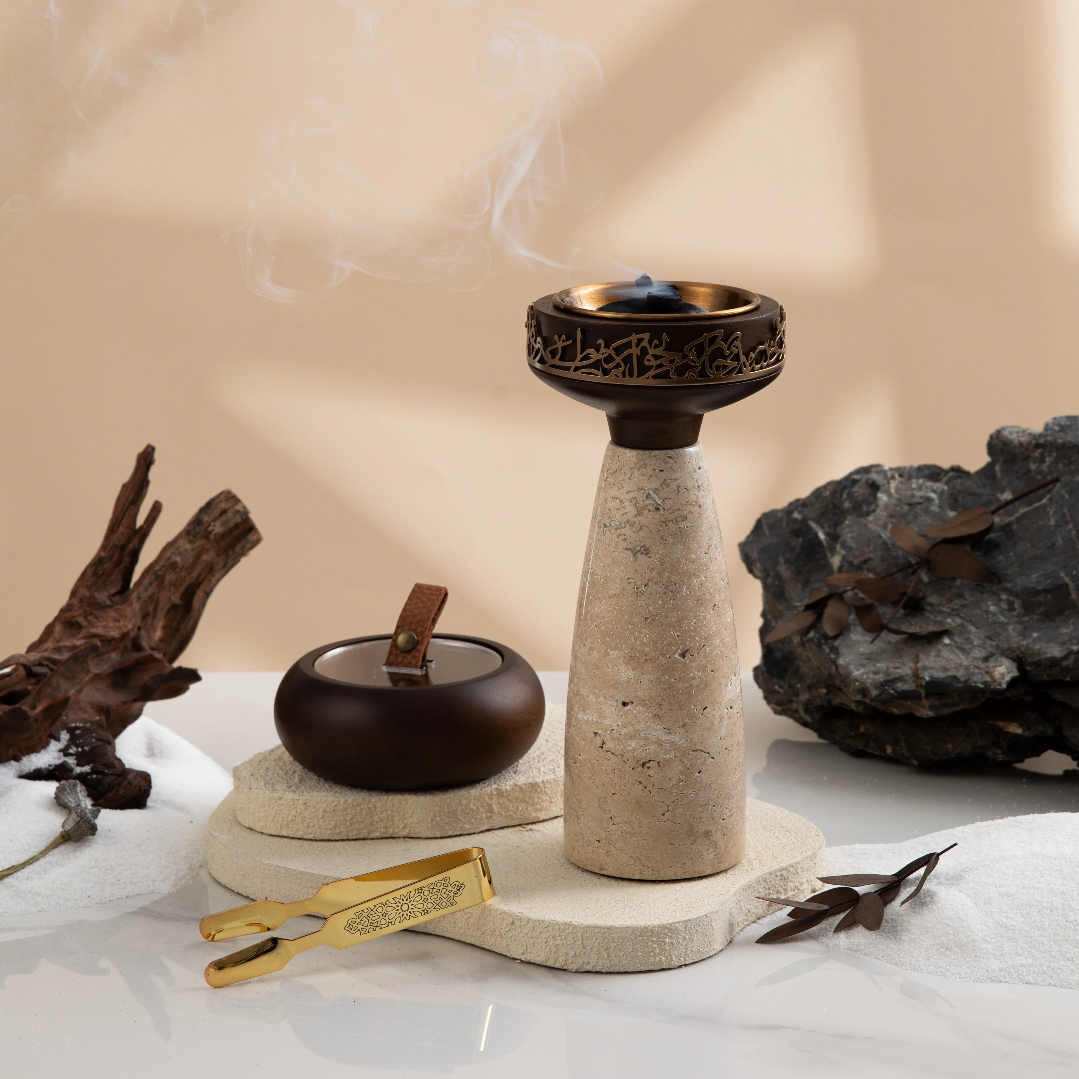 Athar - Marble Incense Burner Set (3-Pc)- Warm Sand & Bronze - Image 6