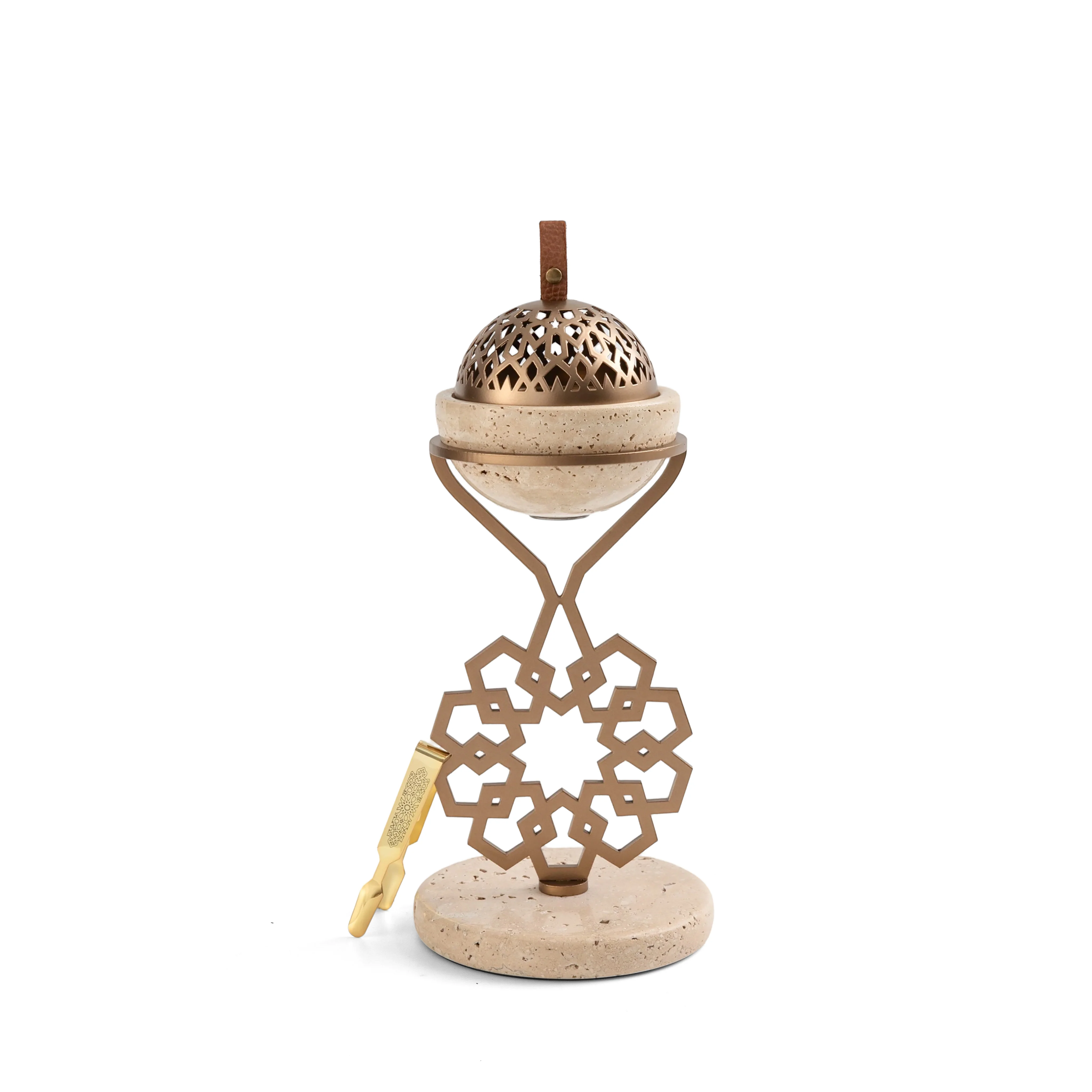 Athar - Marble Incense Burner (2-Pc) - Warm Sand & Bronze - Image 3
