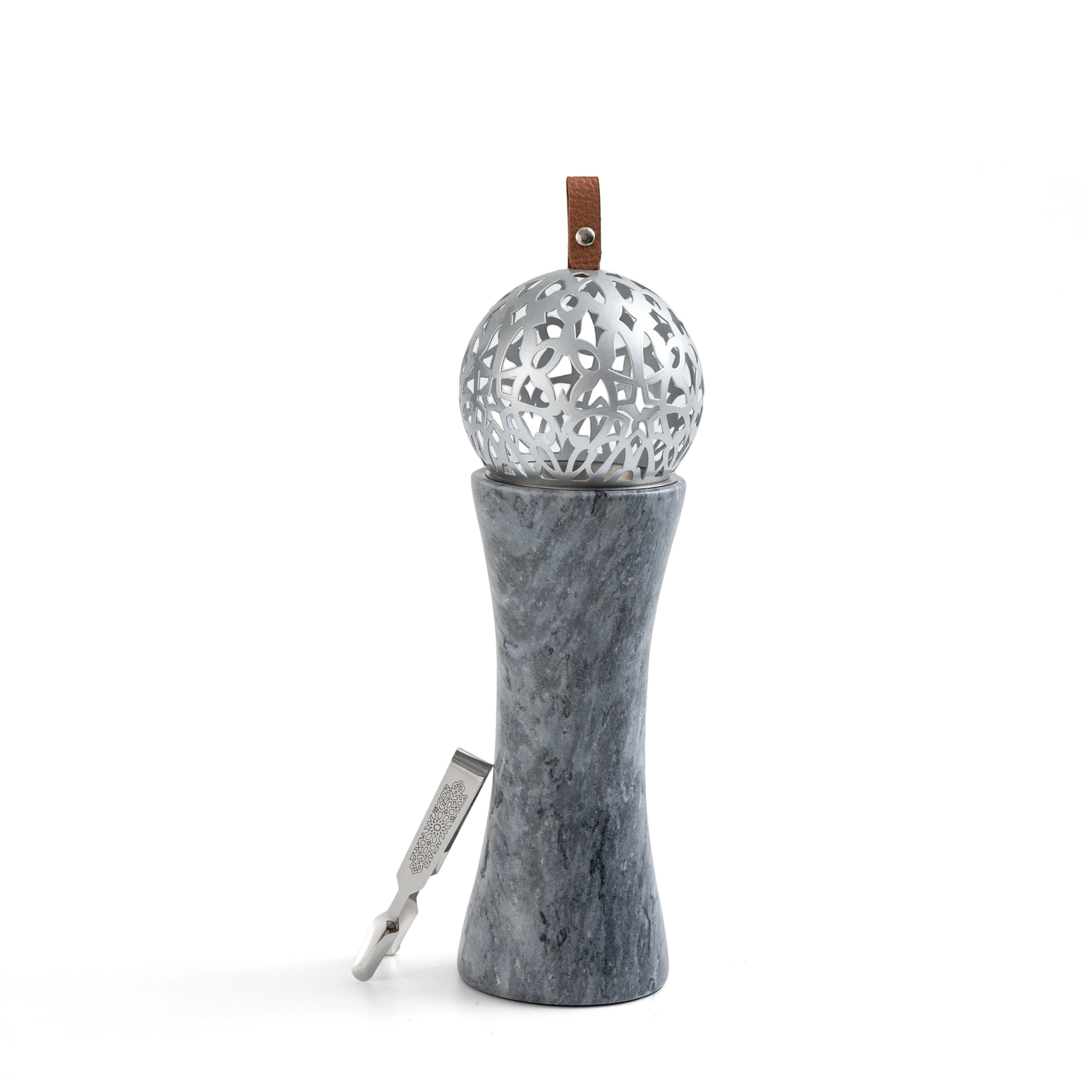 Athar - Sculpted Marble Incense Burner (2-Pc)- Midnight Black & Silver - Image 3