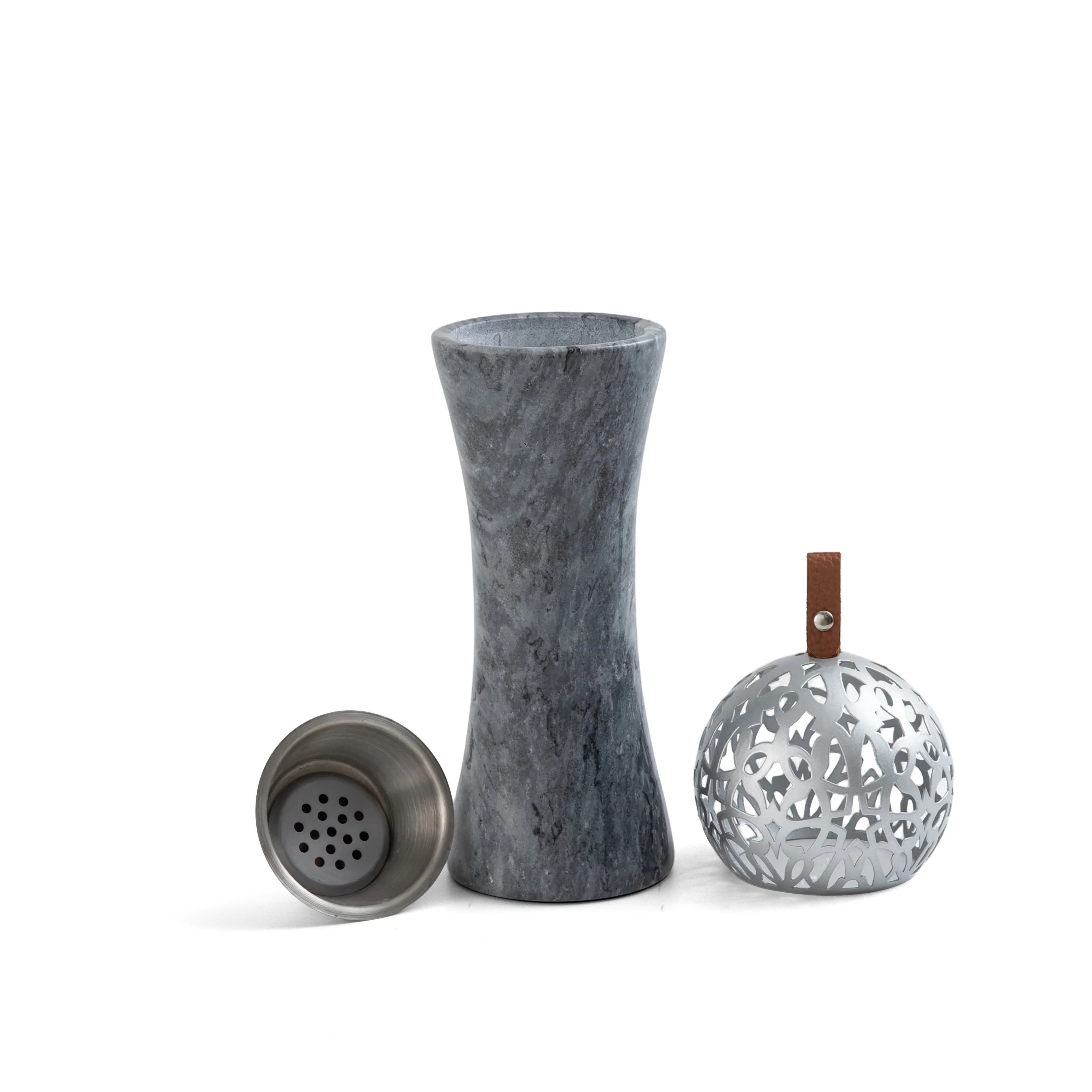 Athar - Sculpted Marble Incense Burner (2-Pc)- Midnight Black & Silver - Image 4