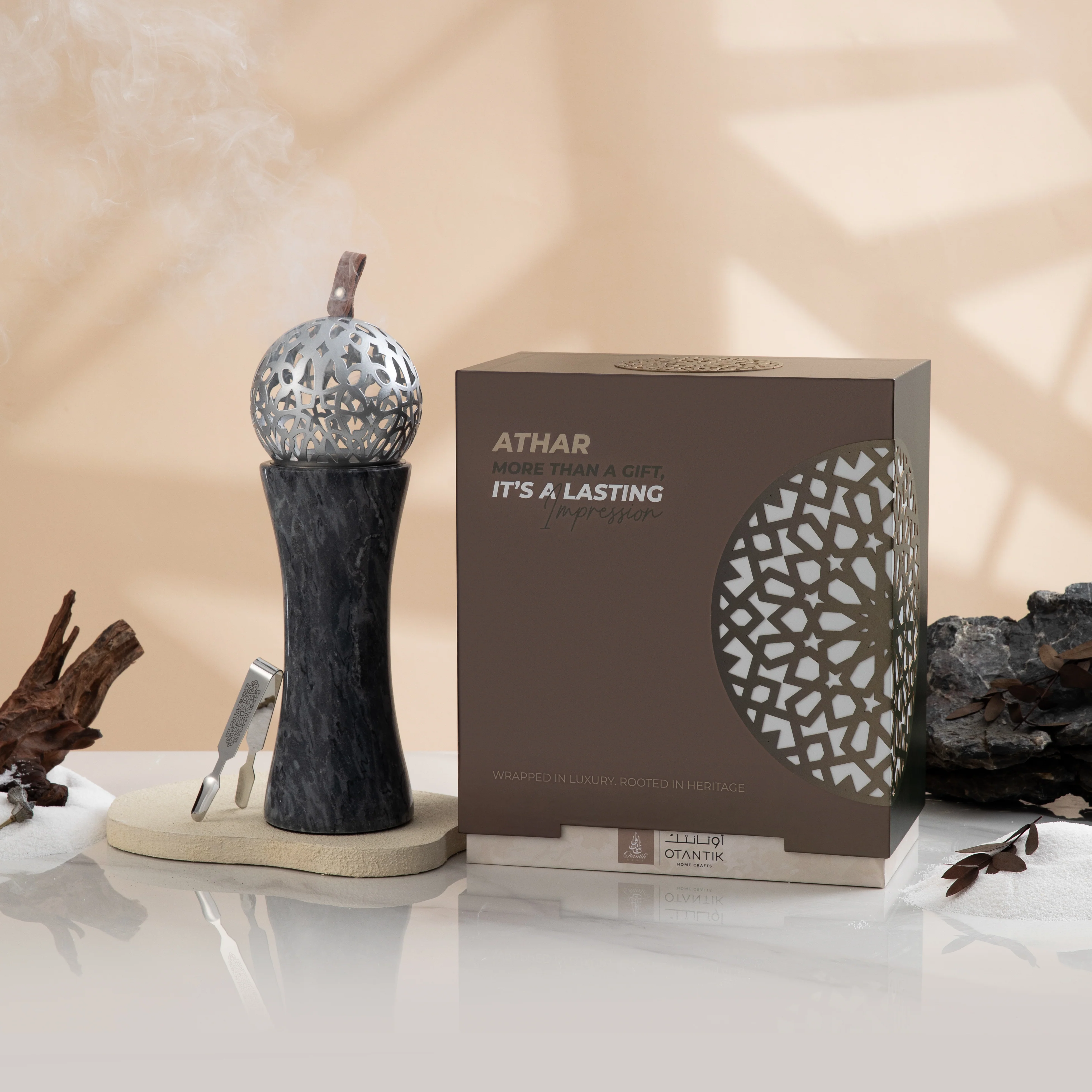 Athar - Sculpted Marble Incense Burner (2-Pc)- Midnight Black & Silver - Image 6