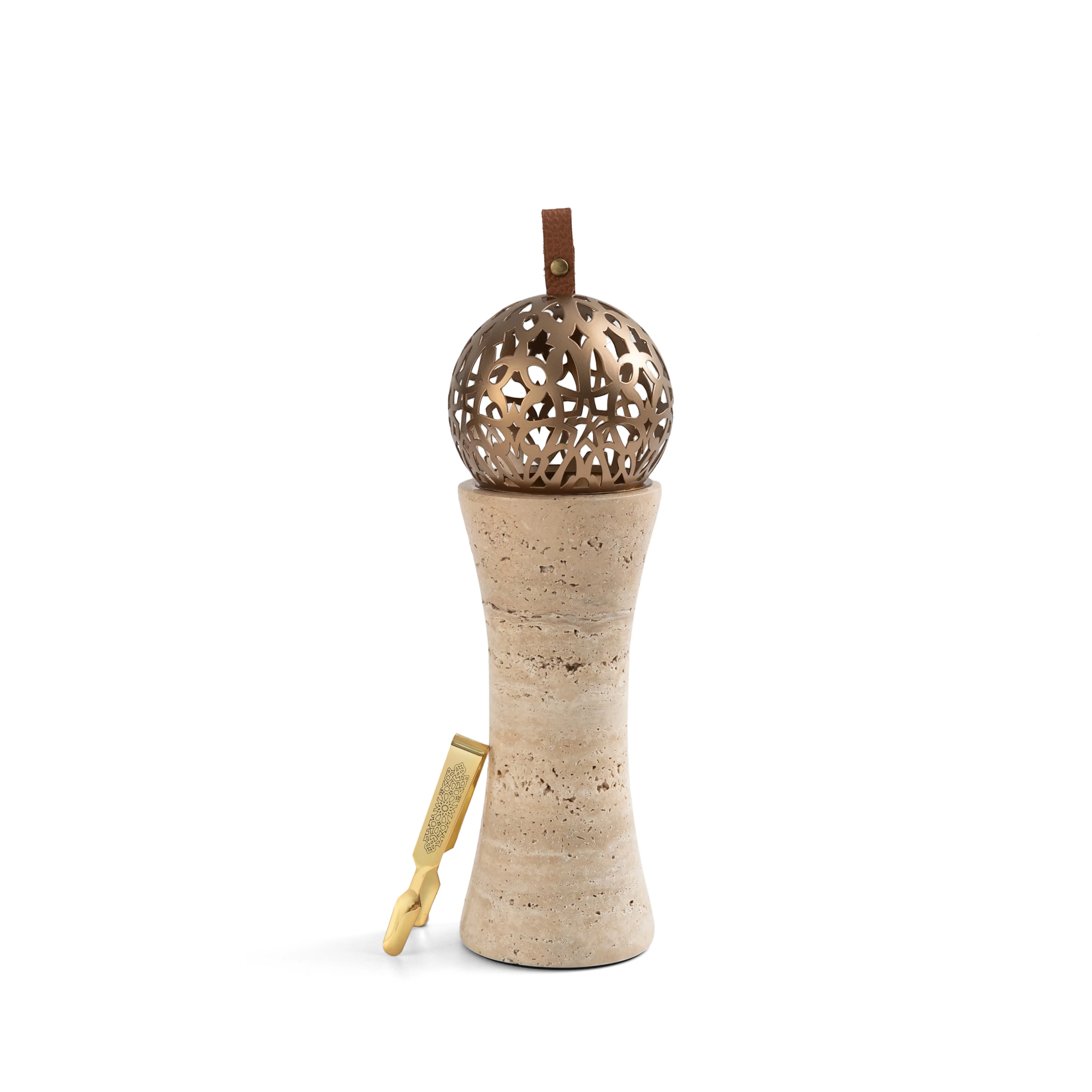 Athar - Sculpted Marble Incense Burner (2-Pc)- Warm Sand & Bronze - Image 3