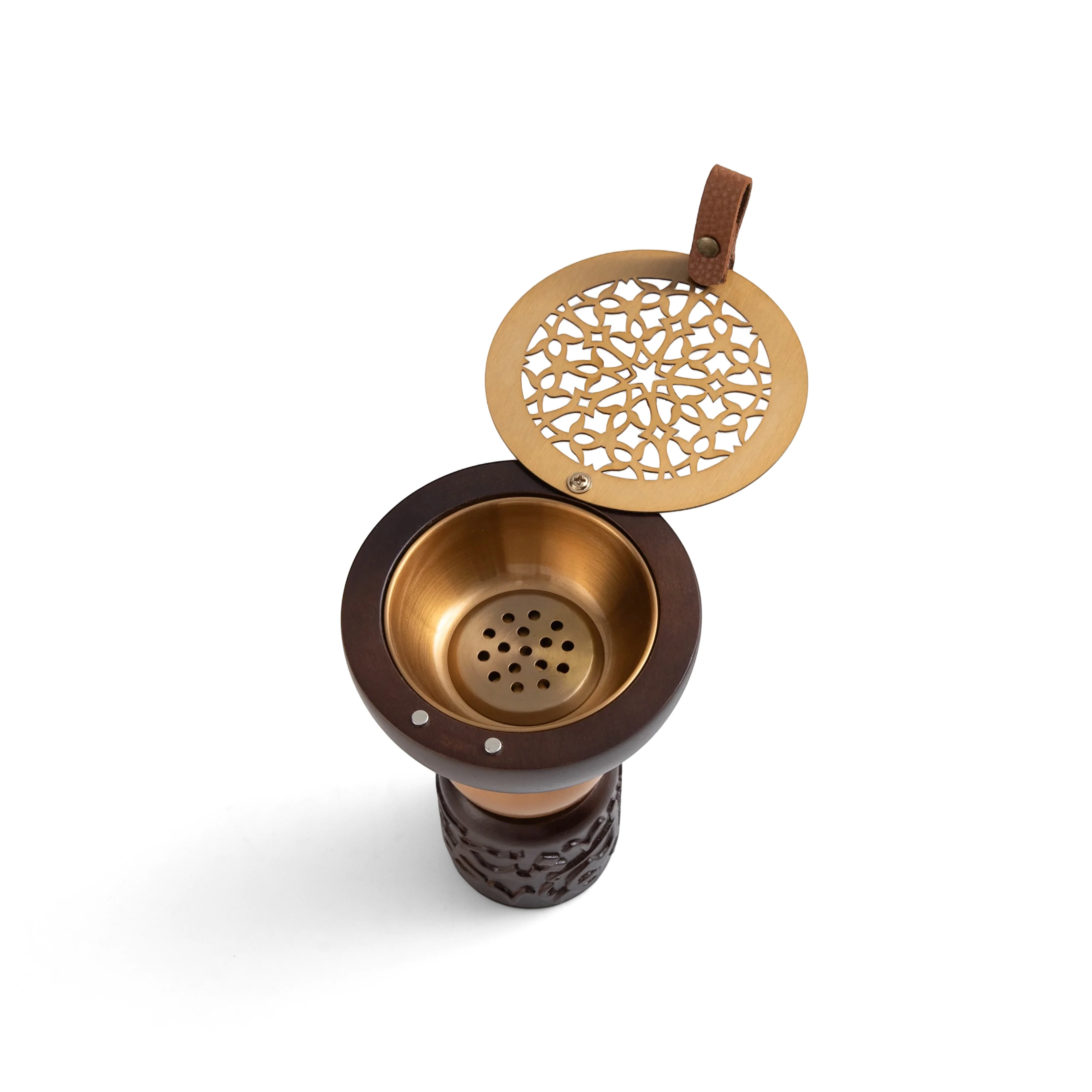 Athar - Wooden Incense Burner (2-Pc)- Black & Gold - Image 3