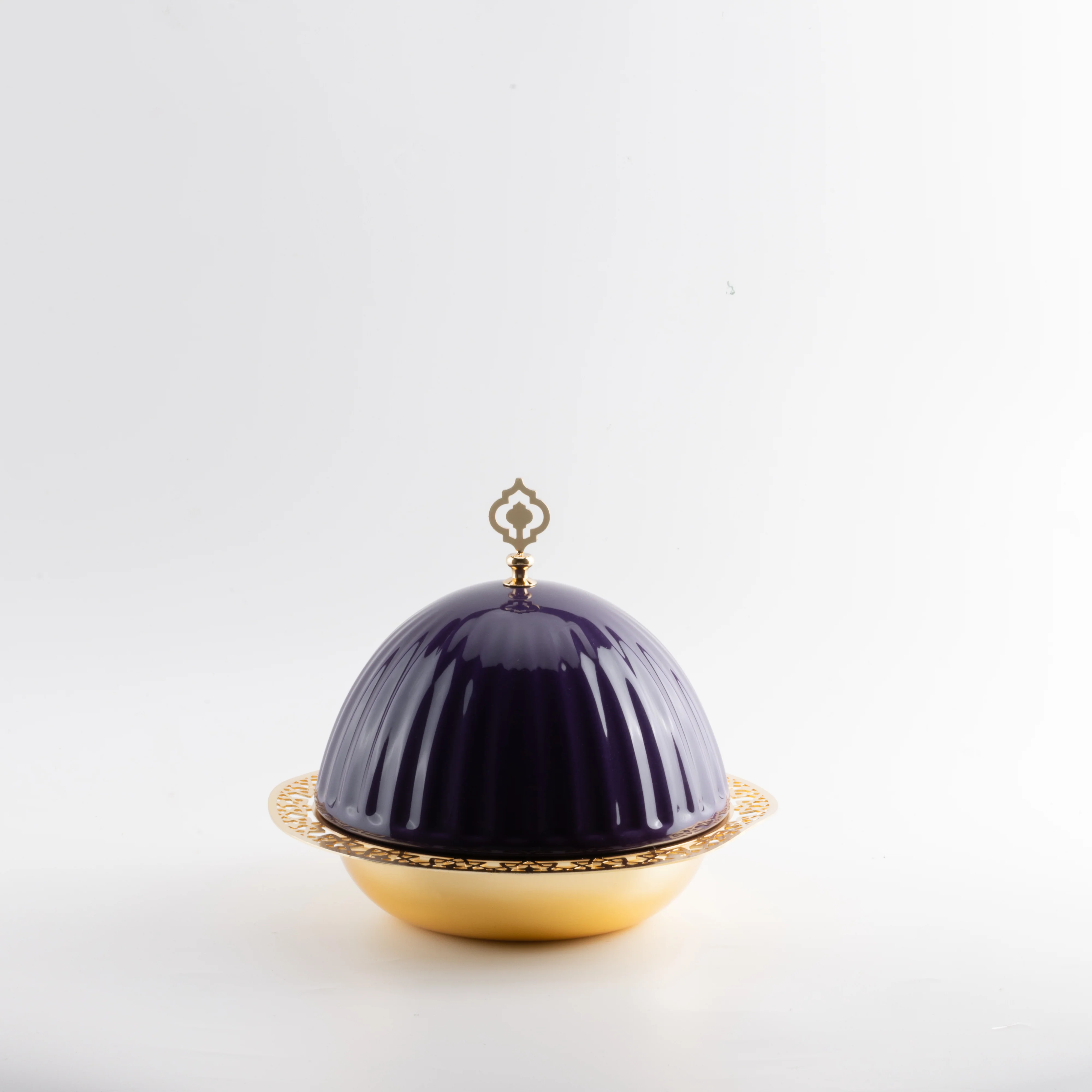 Exclusive - Medium Serving Platter with Porcelain Dome- Purple & Gold - Image 3