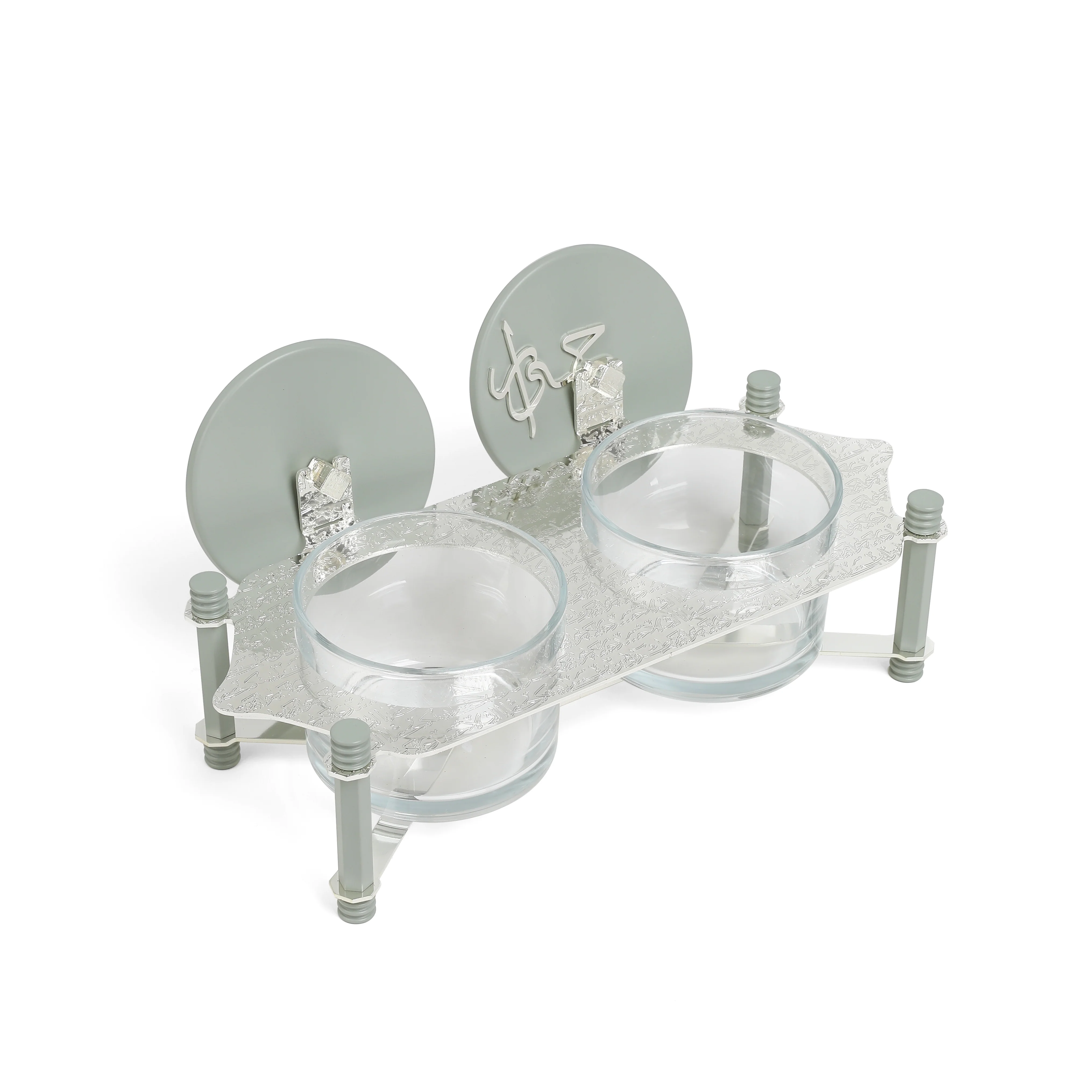 Jiwar - Dual Elegant Nut Serving Set with Engraved Base - Mint Green & Silver - Image 3