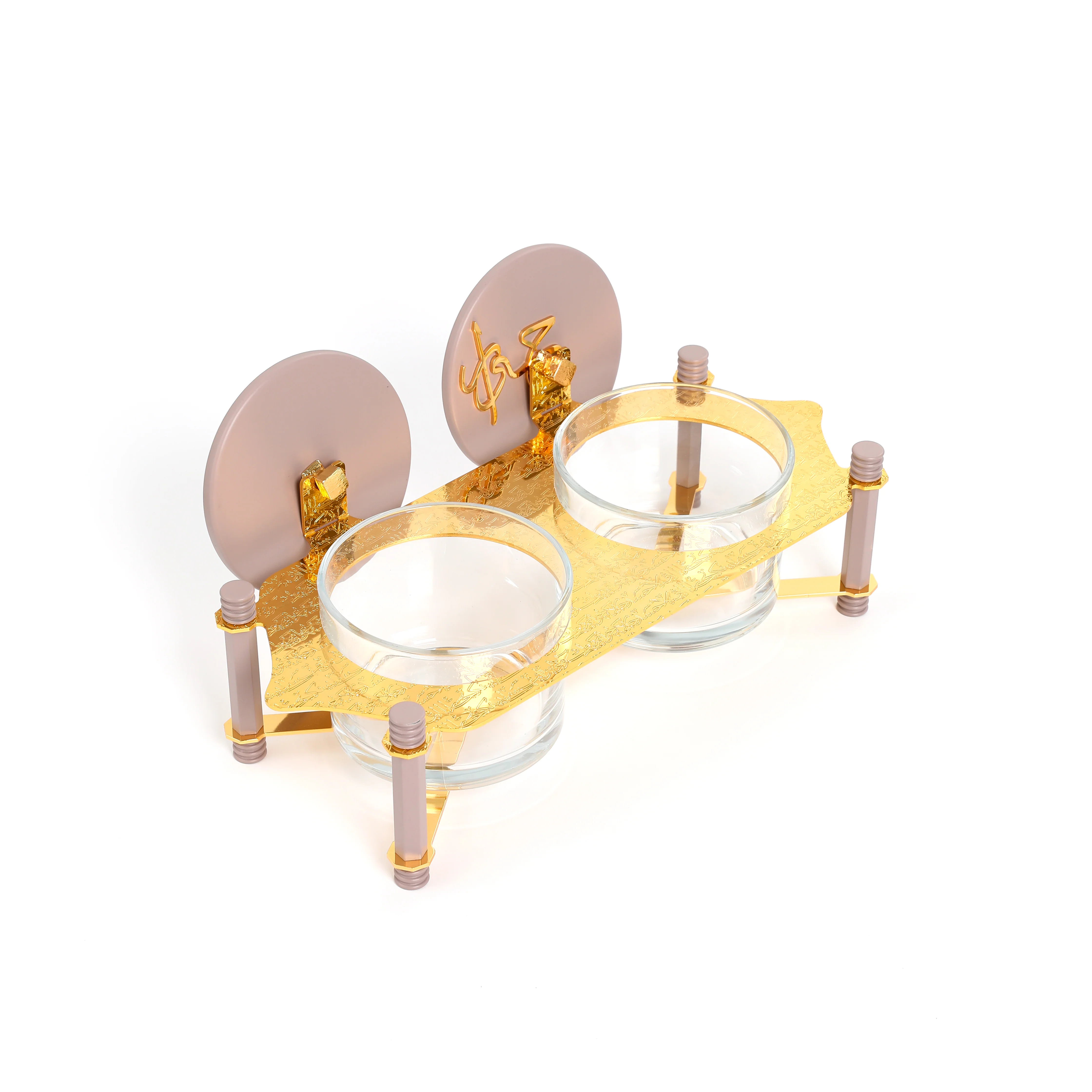 Jiwar - Dual Elegant Nut Serving Set with Engraved Base - Lavender & Gold - Image 3