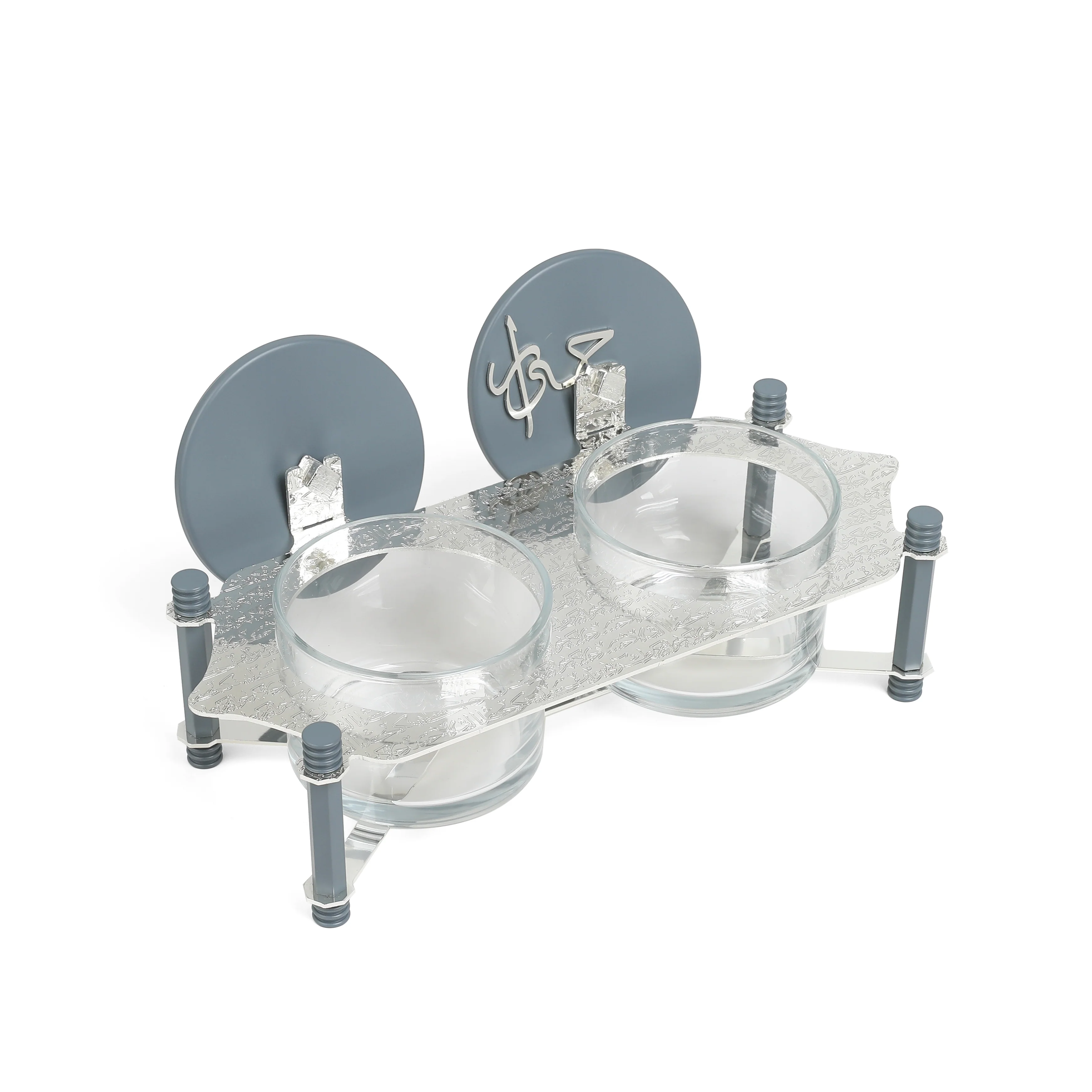 Jiwar - Dual Elegant Nut Serving Set with Engraved - Haze Blue & Silver - Image 3