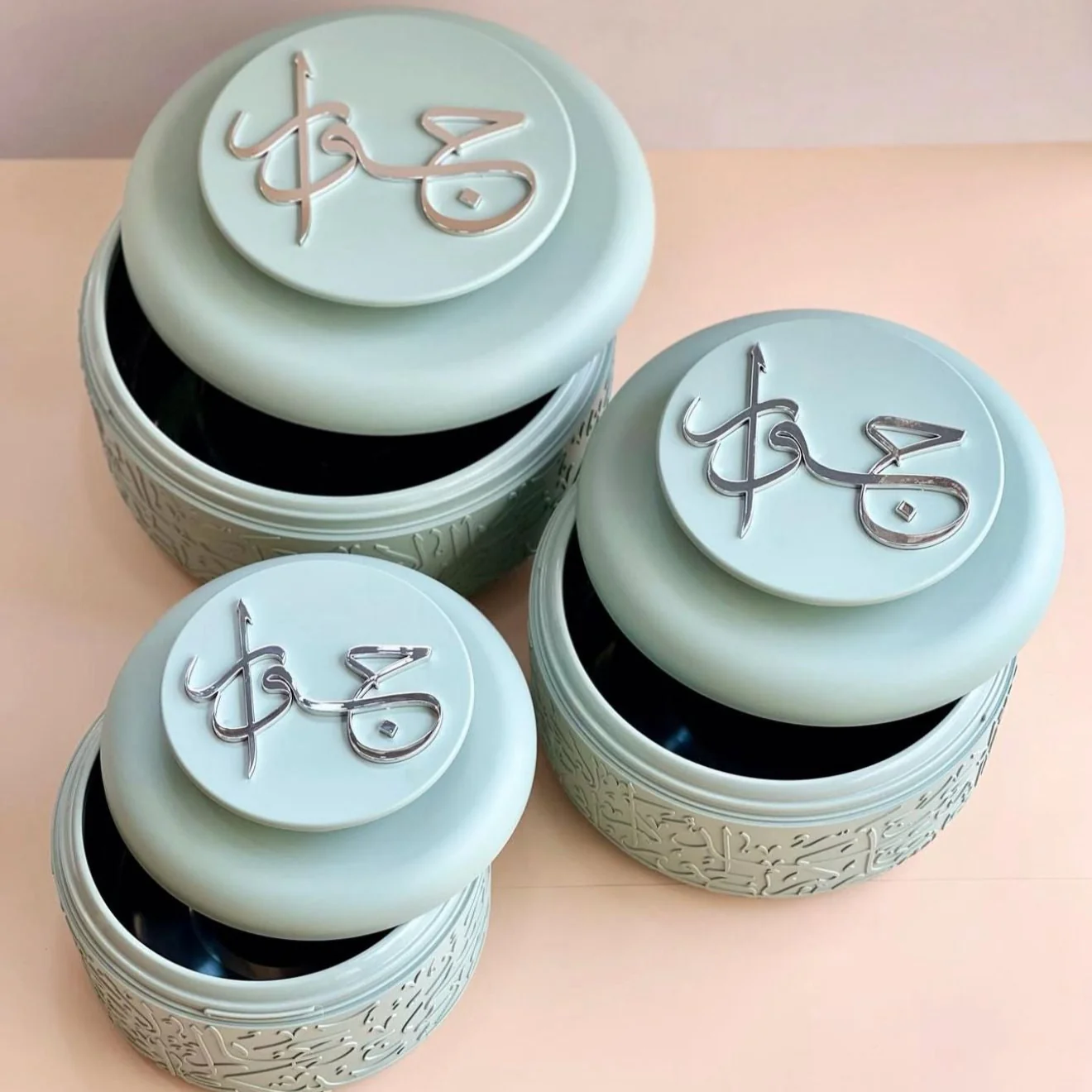 Jiwar - Food Thermos/Warm Serv (Set of 3)- Mint Green & Silver - Image 3