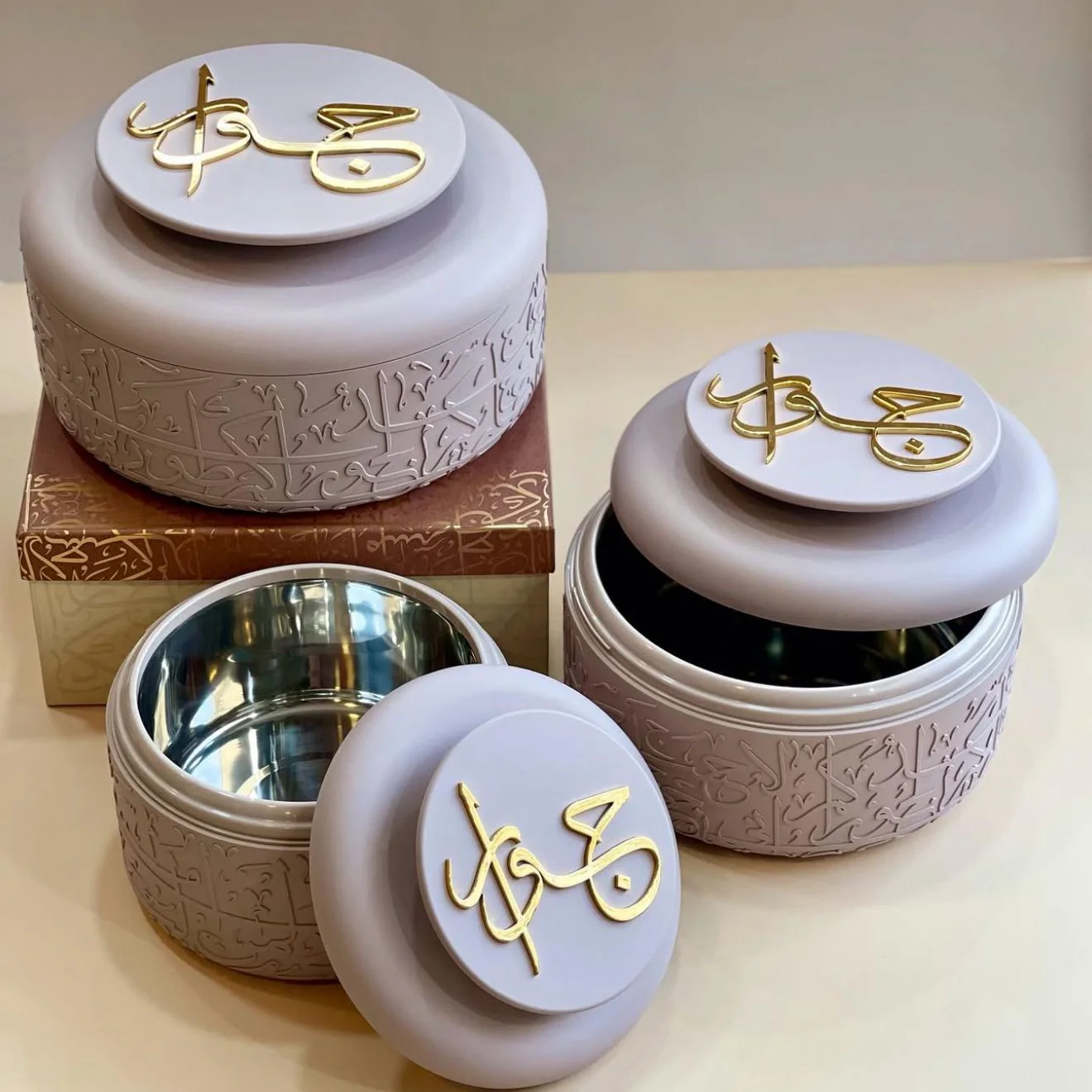Jiwar - Food Thermos/Warm Serv (Set of 3)- Lavender & Gold - Image 3