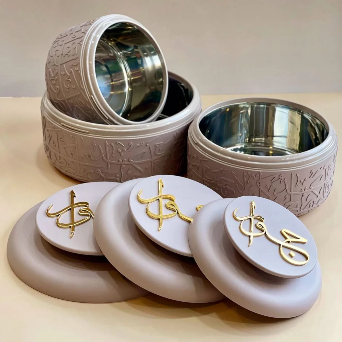 Jiwar - Food Thermos/Warm Serv (Set of 3)- Lavender & Gold - Image 4