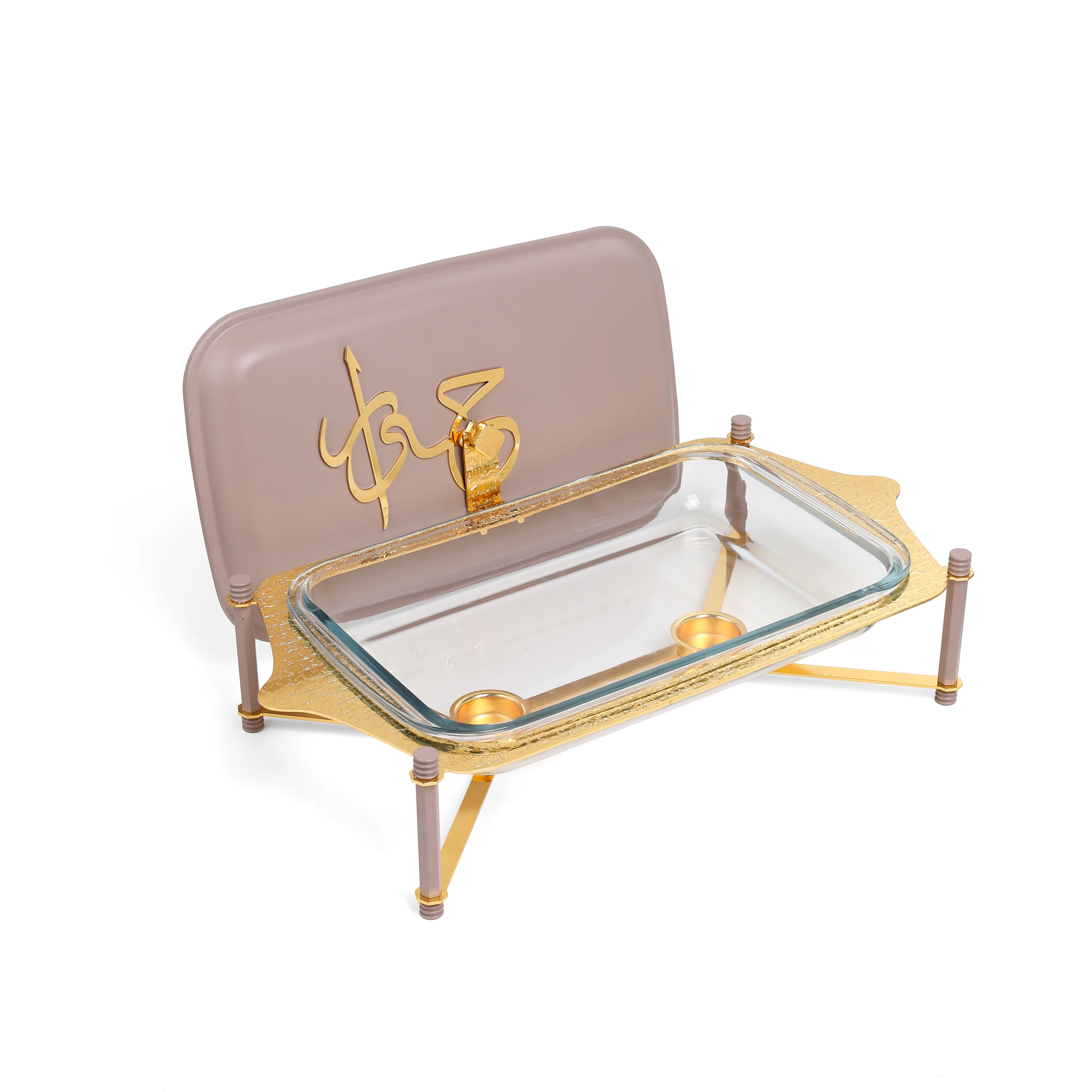 Jiwar - Large Twin Candle Pyrex Chafer- Lavender & Gold - Image 4