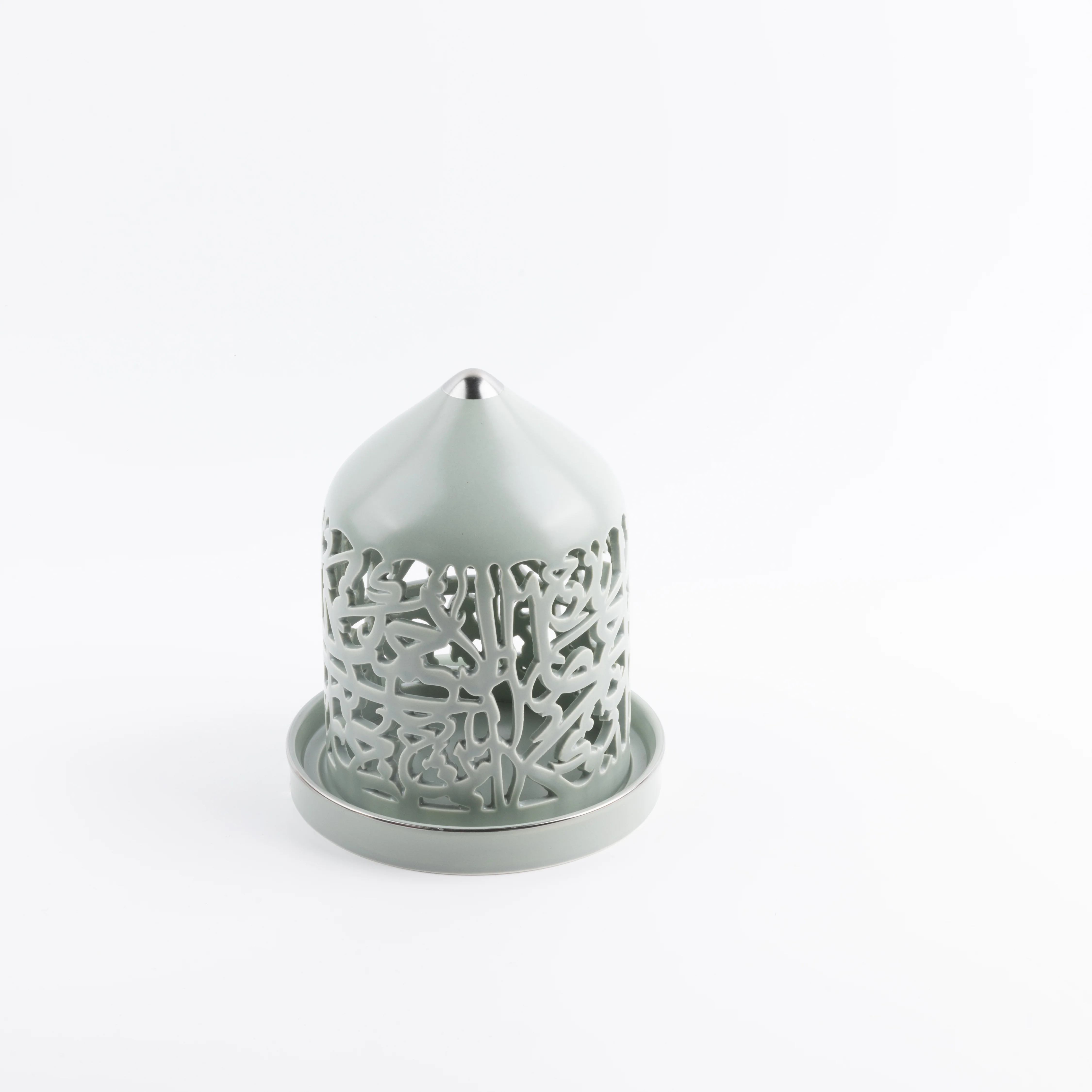 Jiwar - Medium Lantern Candle Holder - Mint Green & Silver - Image 3