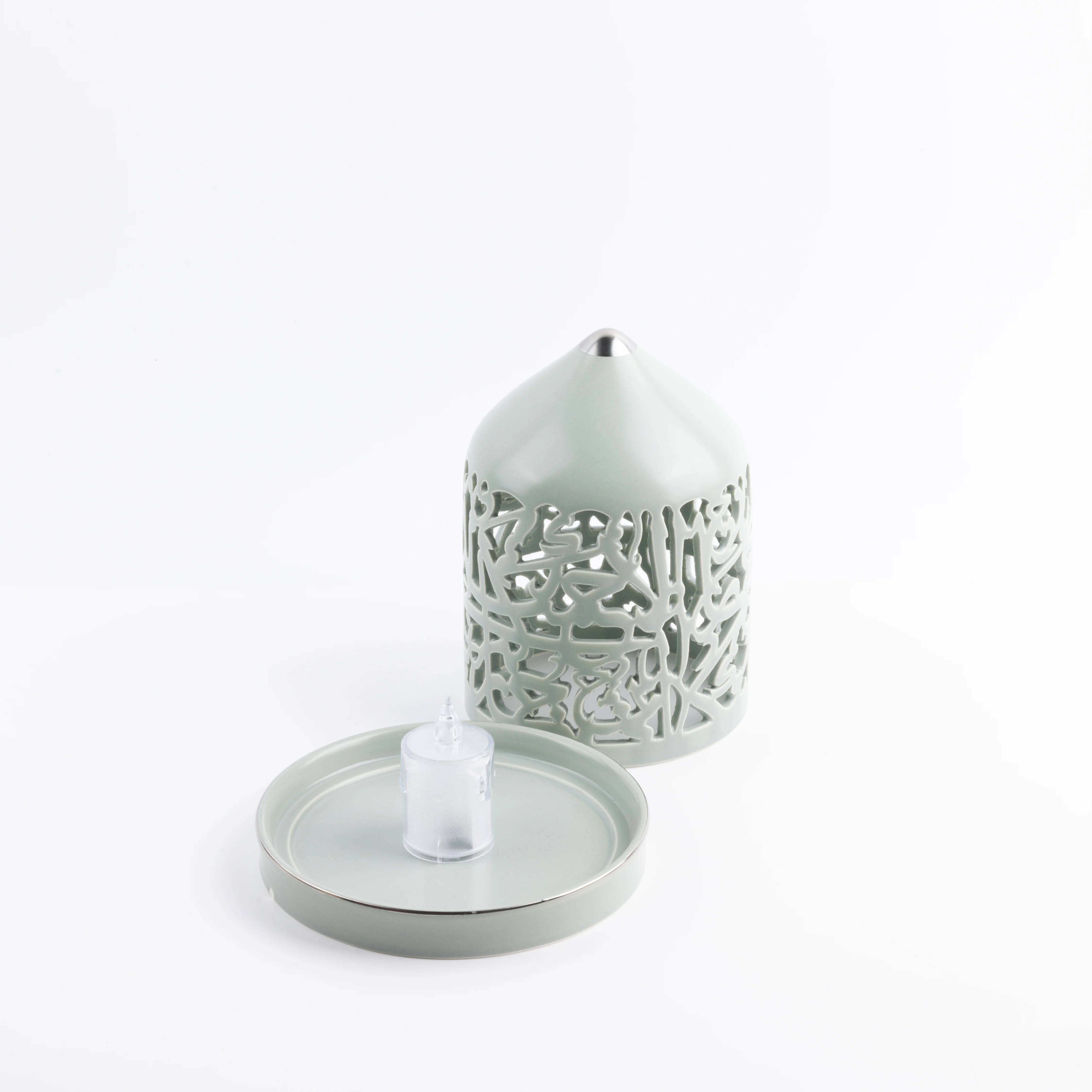 Jiwar - Medium Lantern Candle Holder - Mint Green & Silver - Image 4