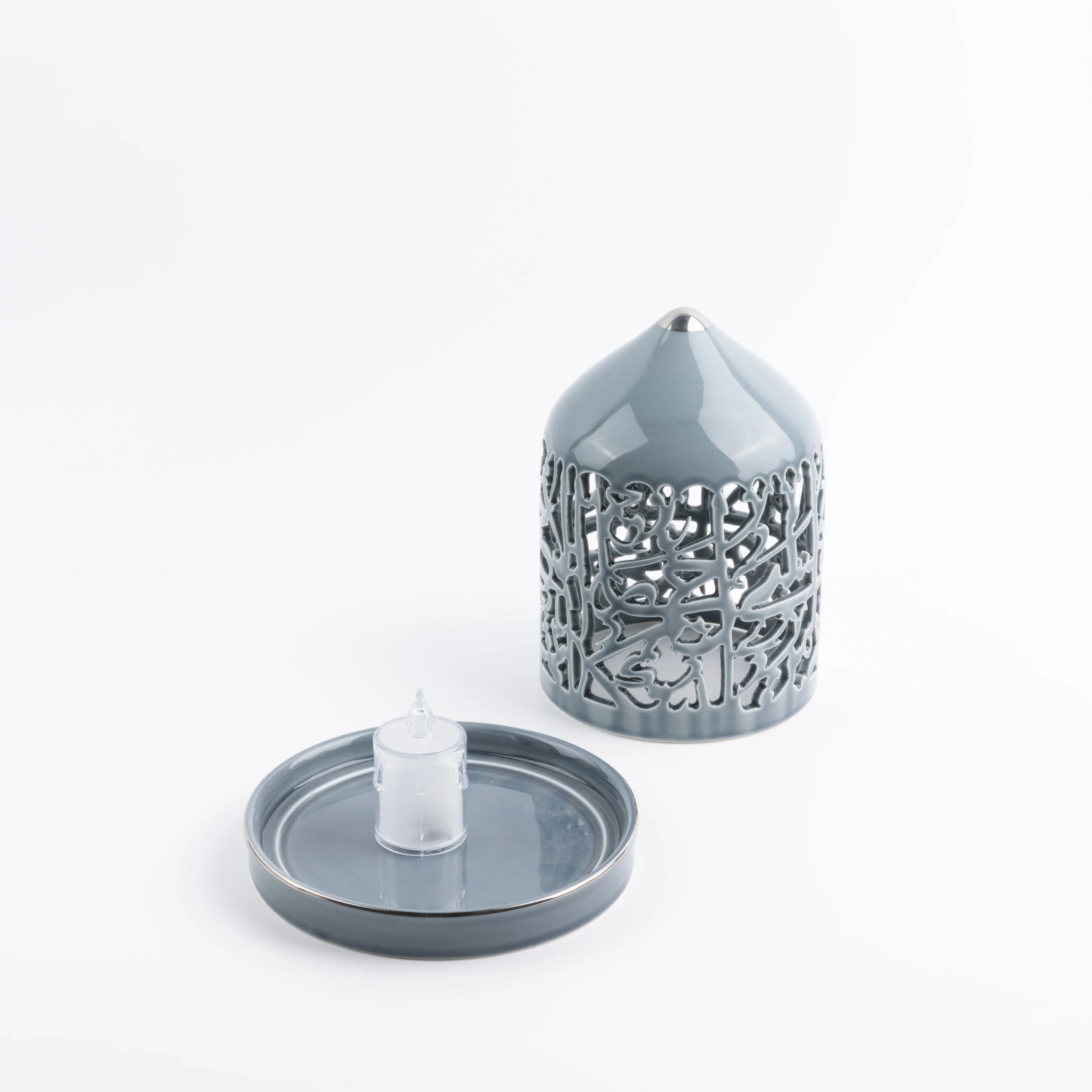 Jiwar - Medium Lantern Candle Holder - Haze Blue & Silver - Image 4