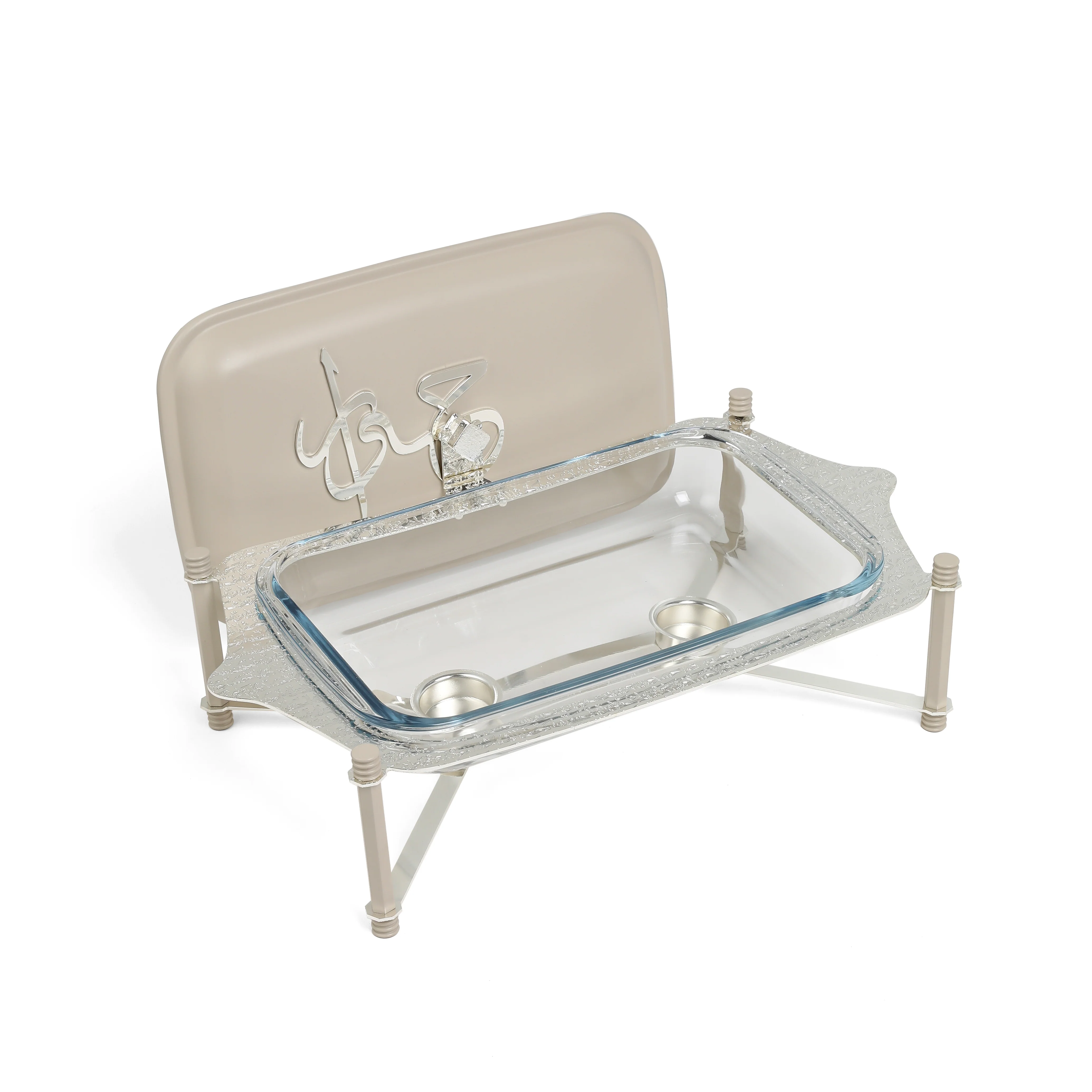 Jiwar - Medium Twin Candle Pyrex Chafer- Beige & Silver - Image 6