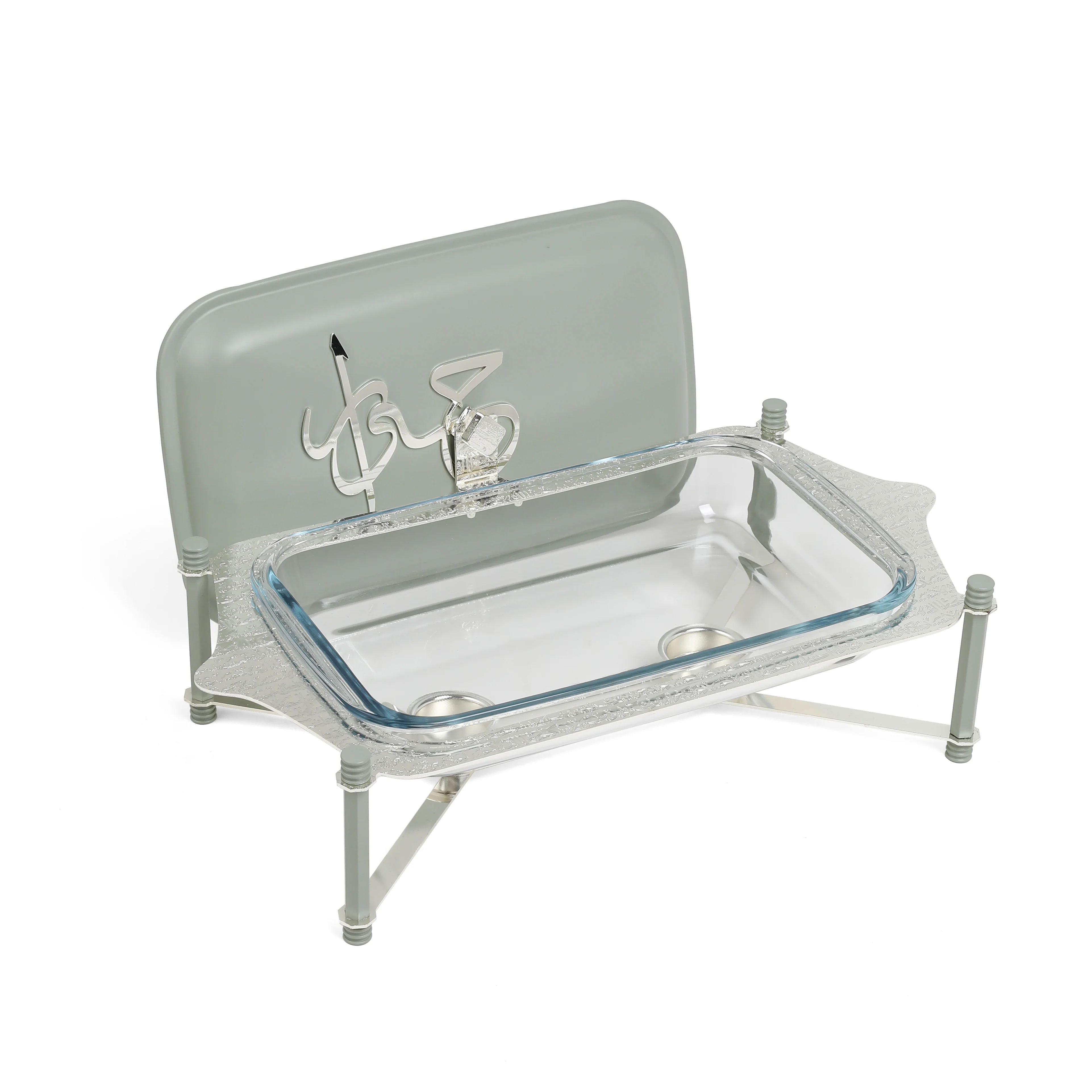 Jiwar - Medium Twin Candle Pyrex Chafer - Mint Green & Silver - Image 3