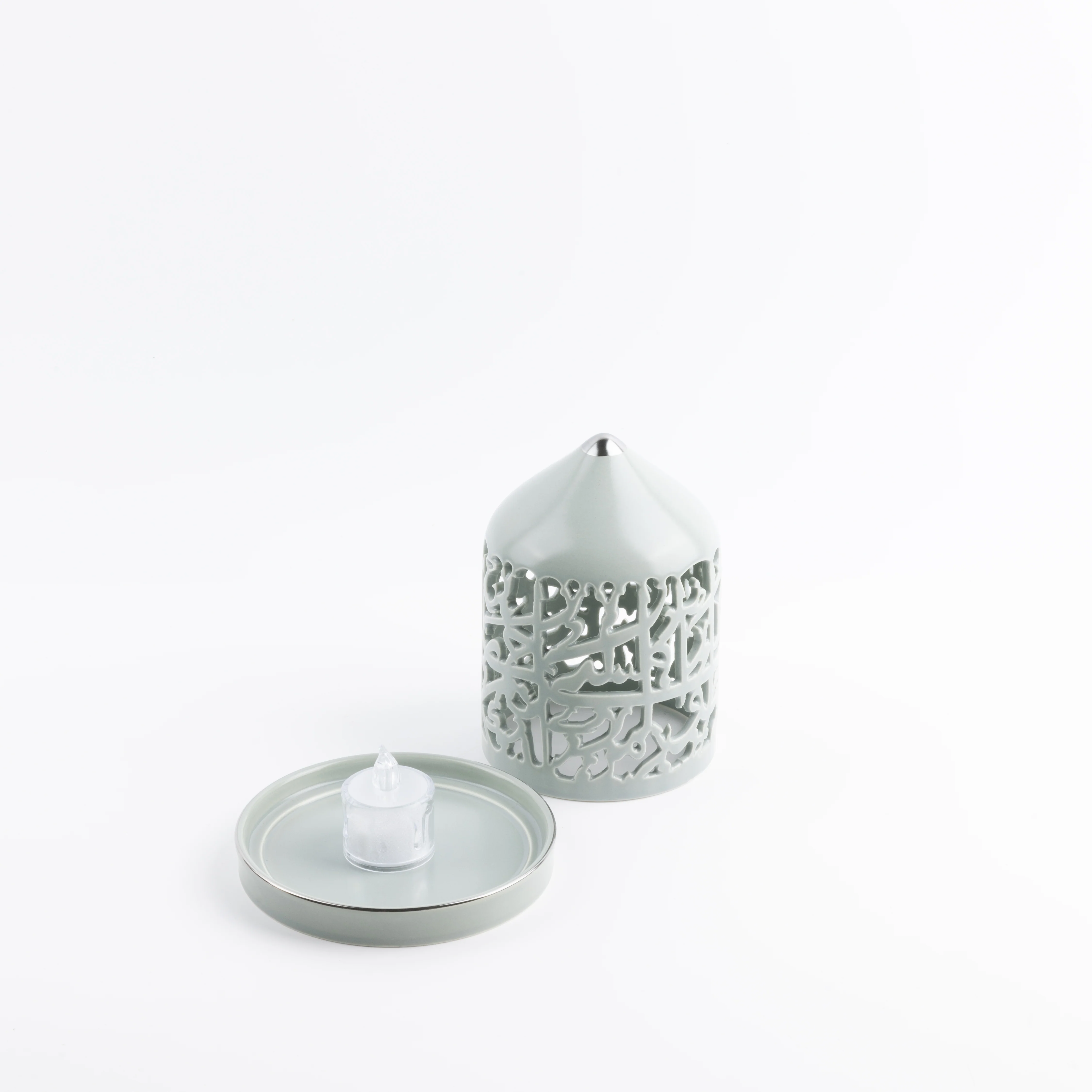 Jiwar - Small Lantern Candle Holder - Mint Green & Silver - Image 3
