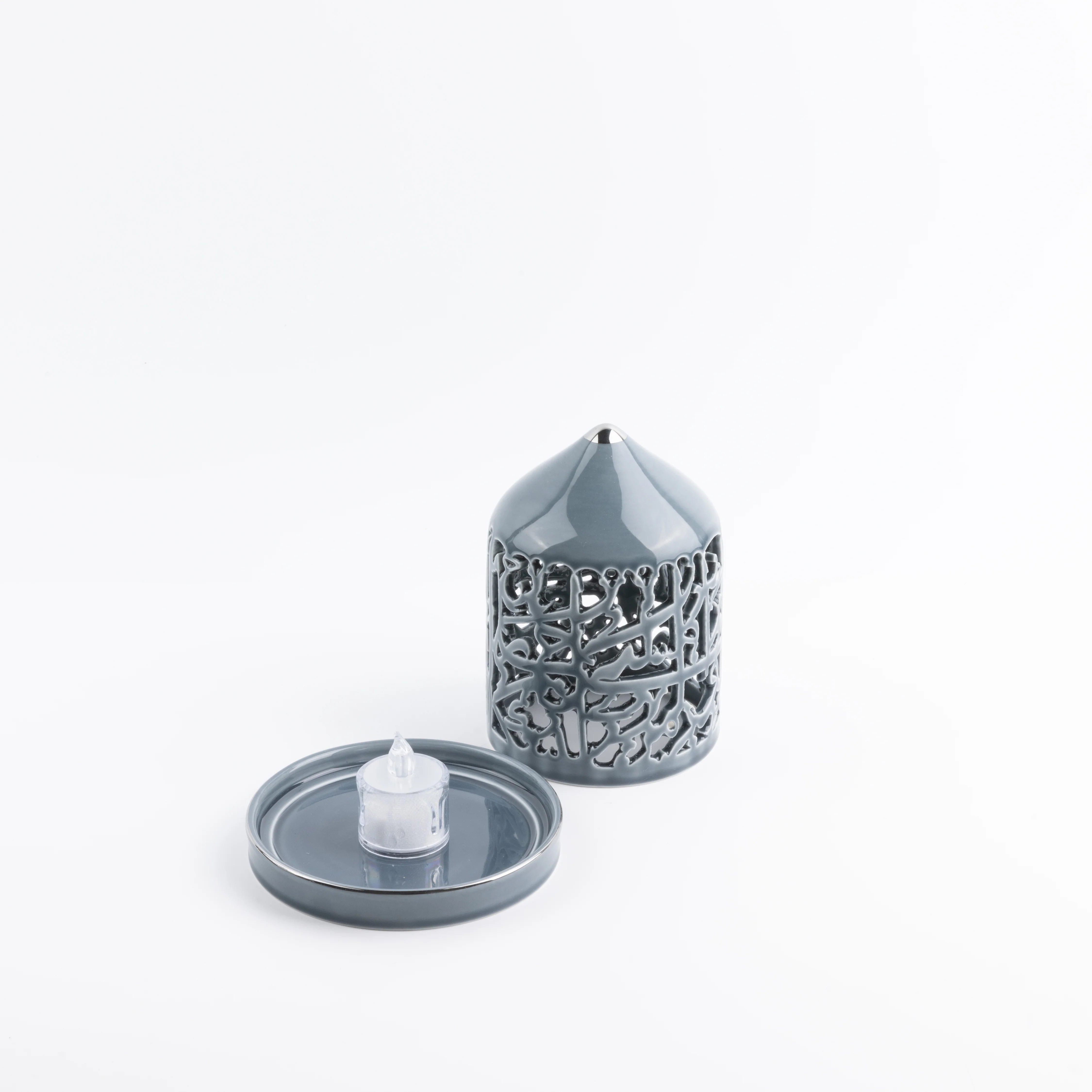 Jiwar -Small Lantern Candle Holder - Haze Blue & Silver - Image 3