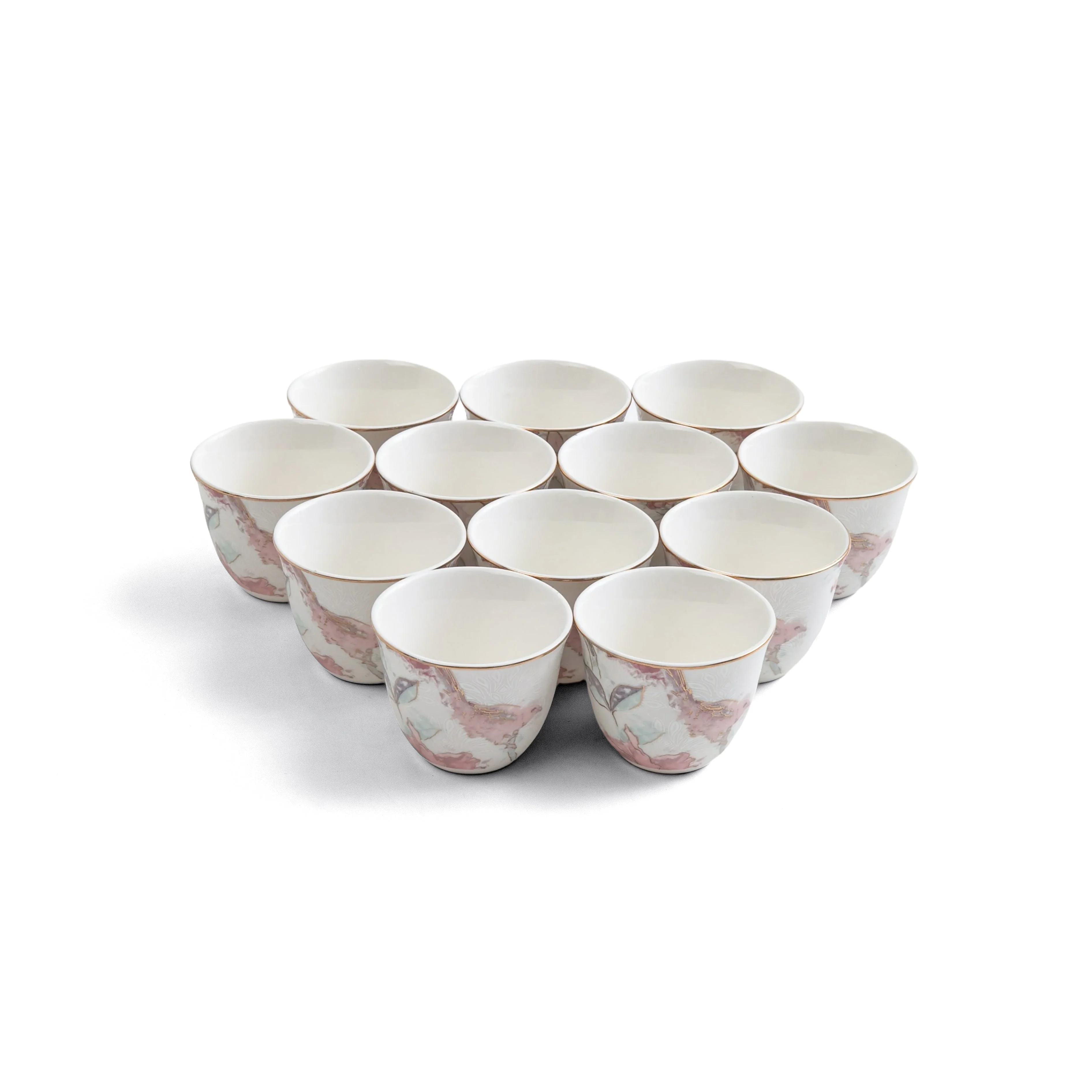 Khuzama - Arabic Coffee Cups Set (12-Pc) - Pink & Gold - Image 3