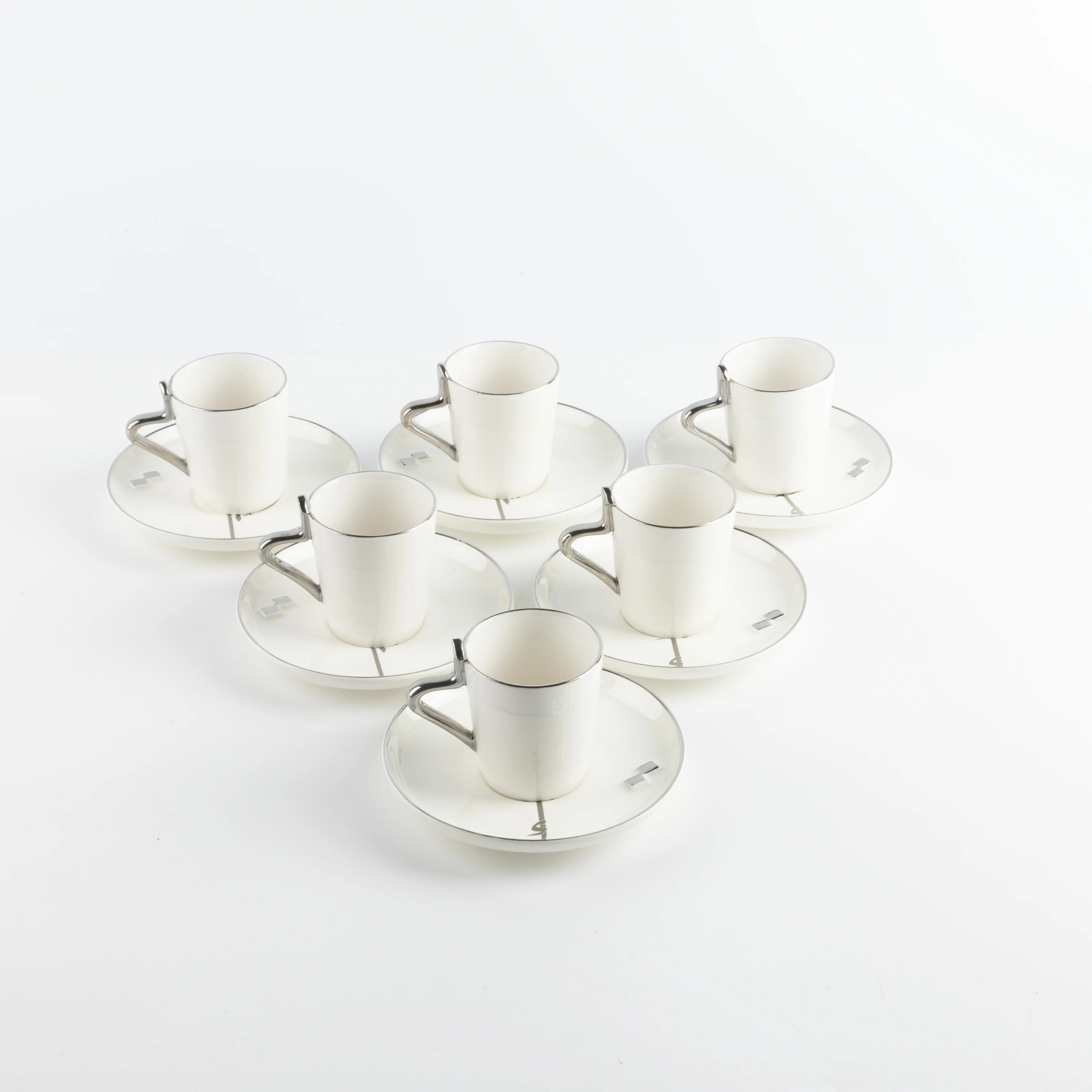 Liqa'a - Espresso/Turkish Coffee Set (12-Pc)- Pearl White & Silver - Image 5