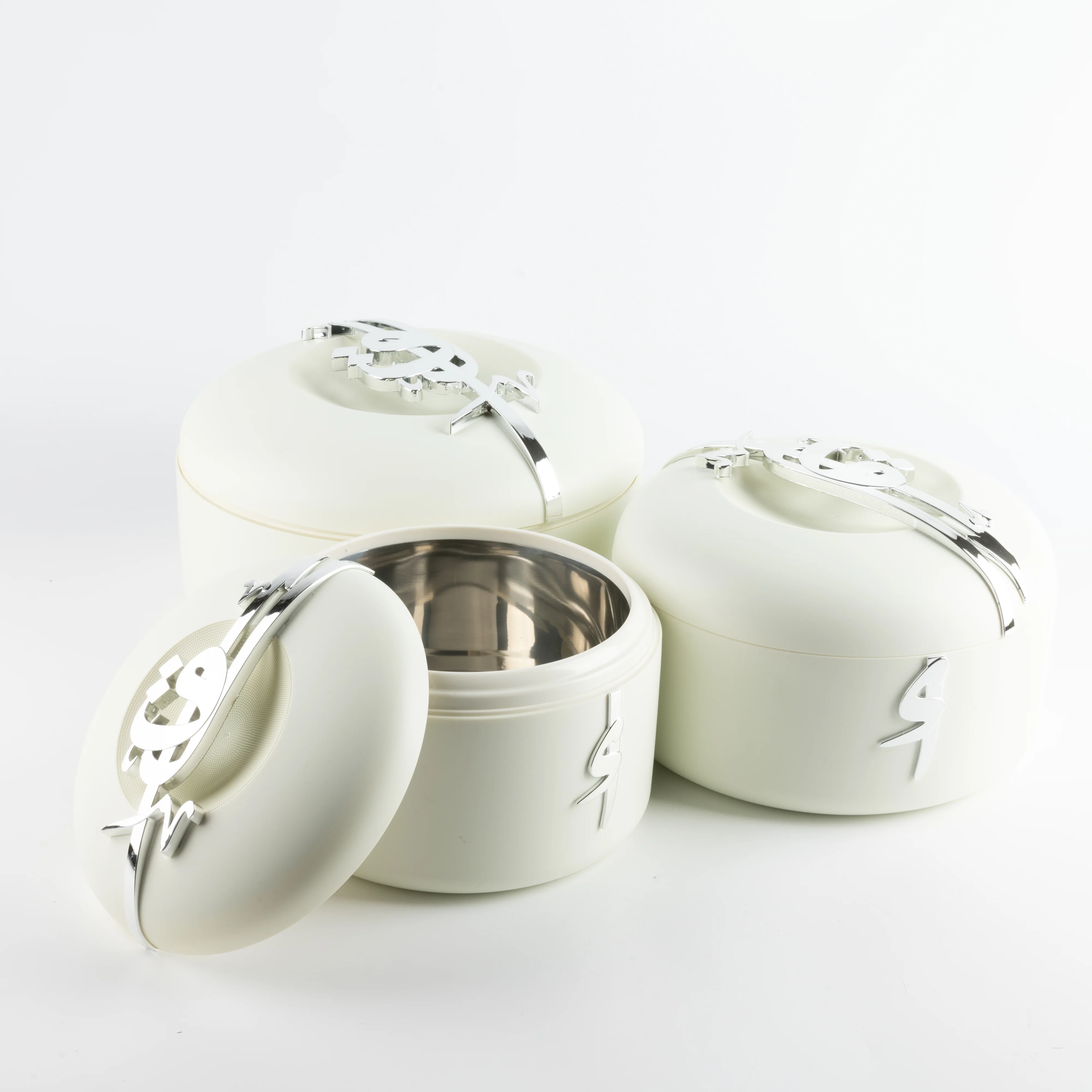 Liqa'a - Food Thermos/ Warm Serv (Set of 3) - Pearl White & Silver - Image 4