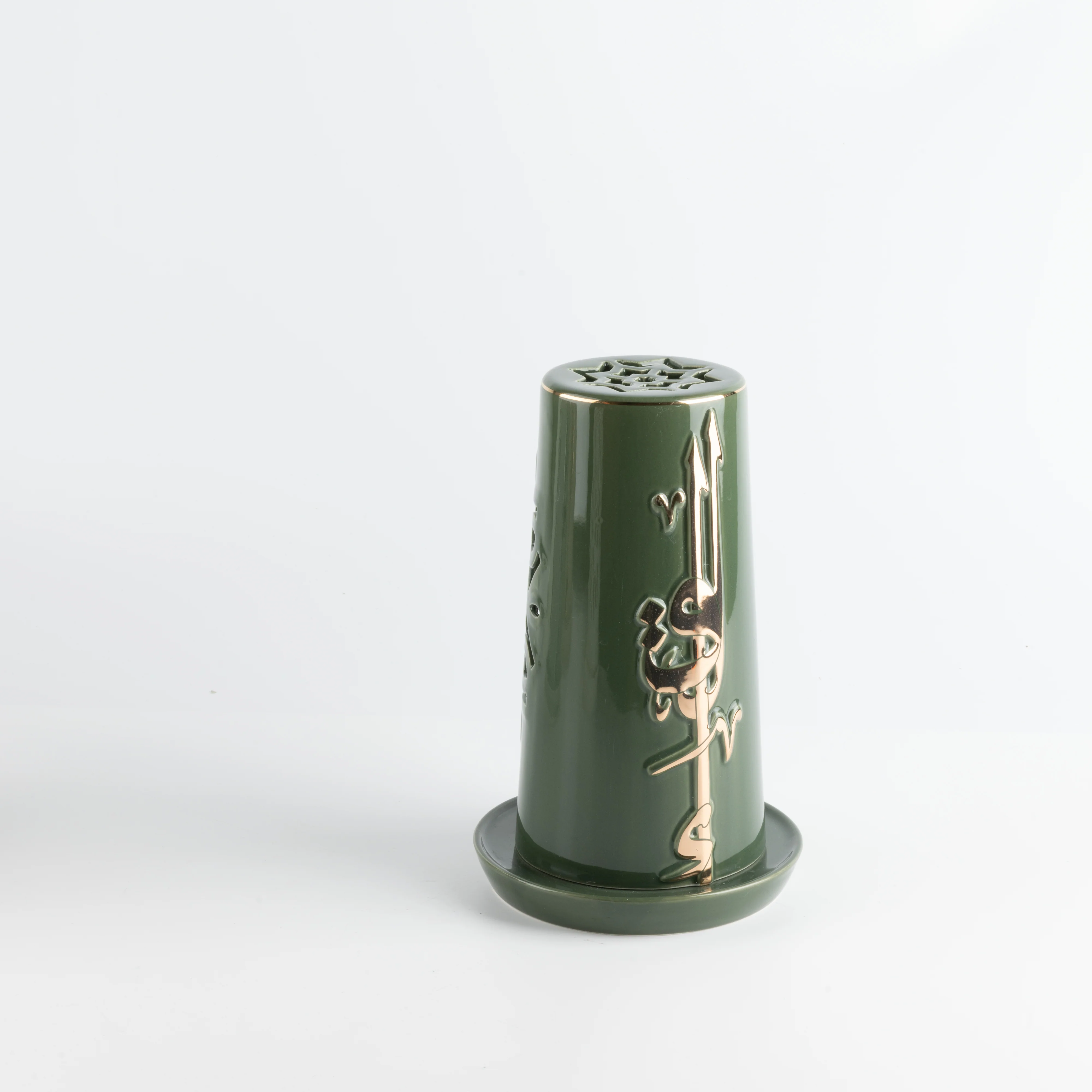 Liqa'a - Large Lantern Candle Holder - Olive Green & Gold - Image 4