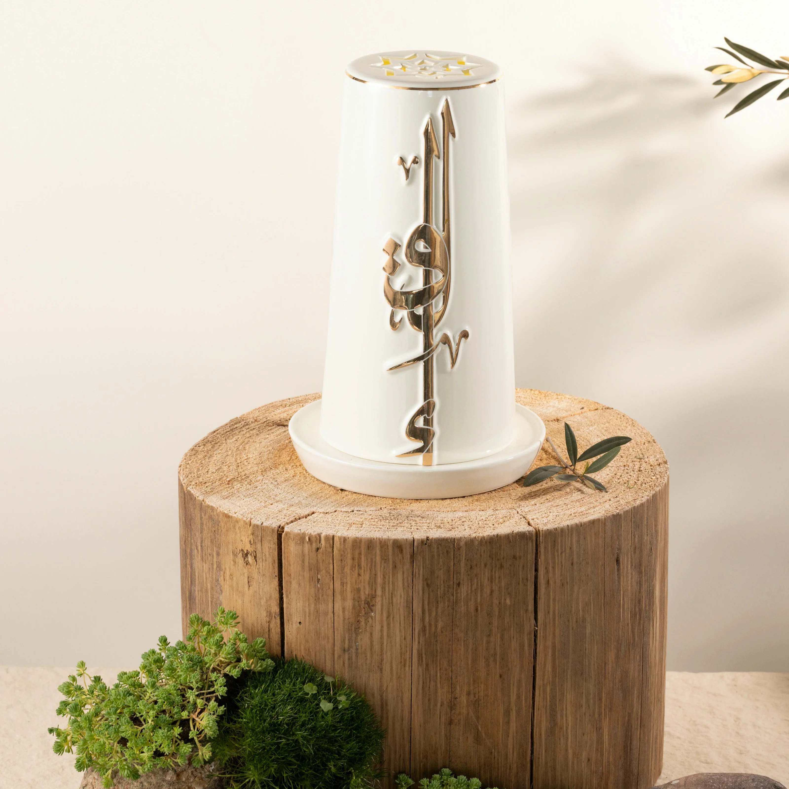 Liqa'a - Large Lantern Candle Holder - Pearl White & Gold