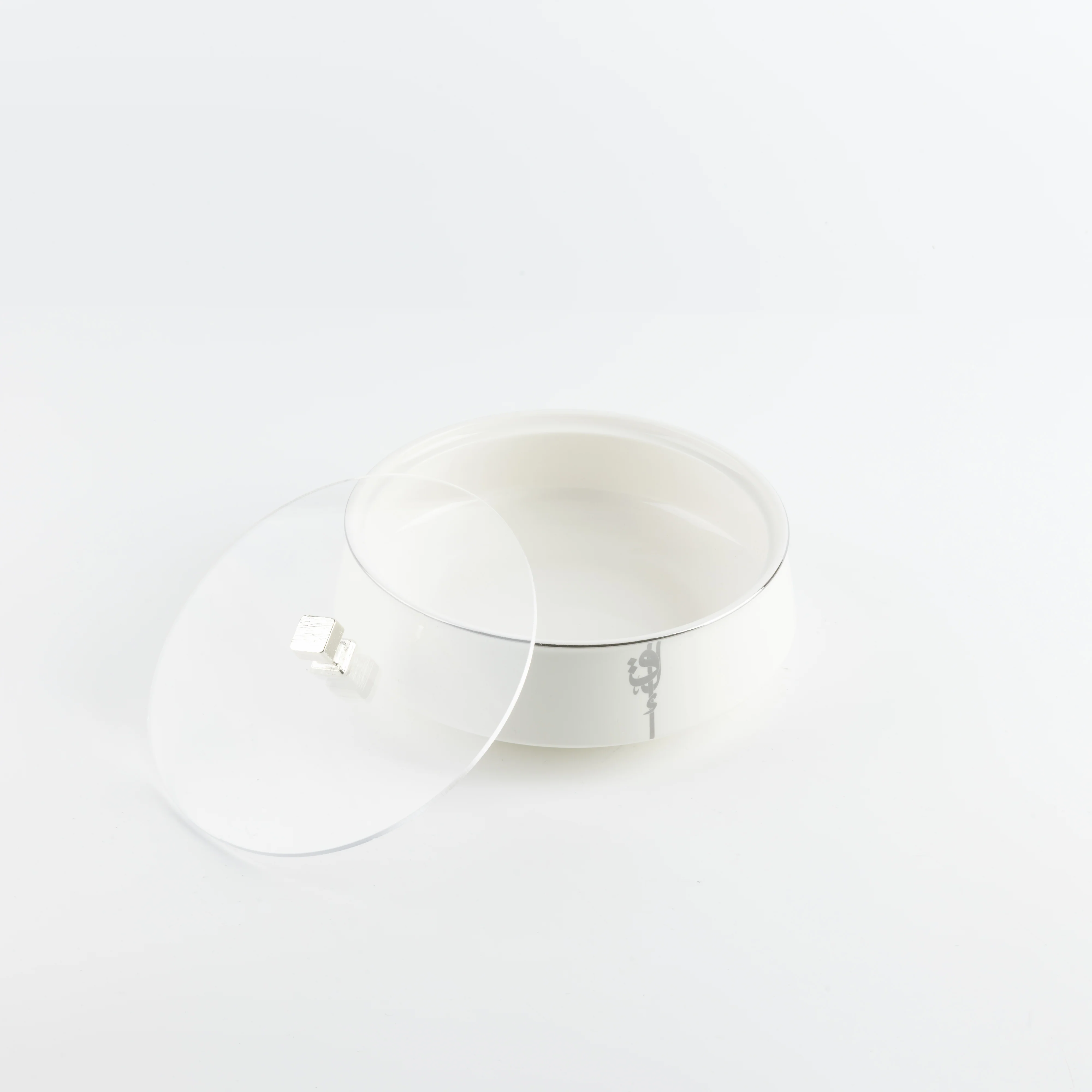 Liqa'a - Medium Decorative Canister - Pearl White & Silver - Image 3