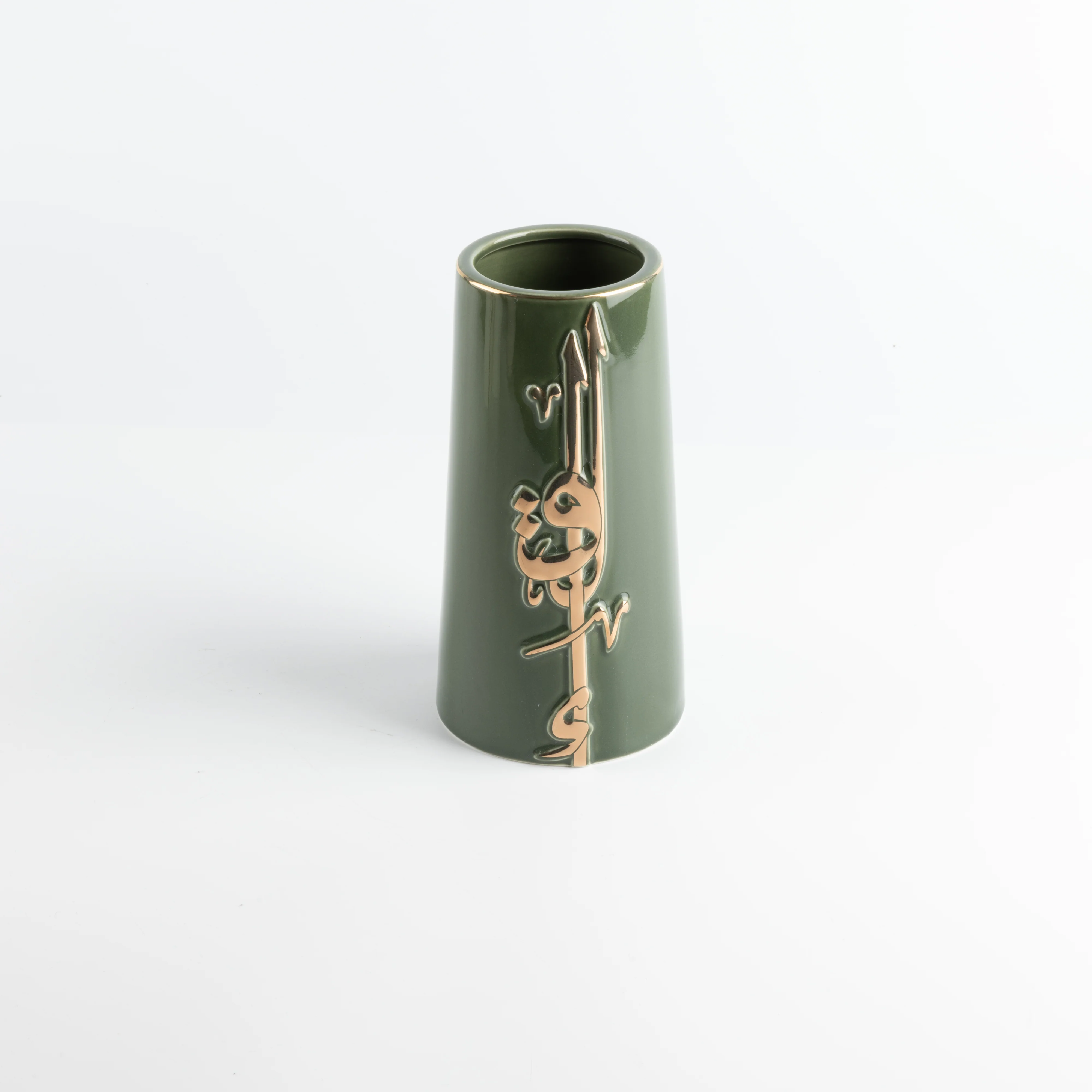 Liqa'a - Medium Decorative Vase - Olive Green & Gold - Image 4