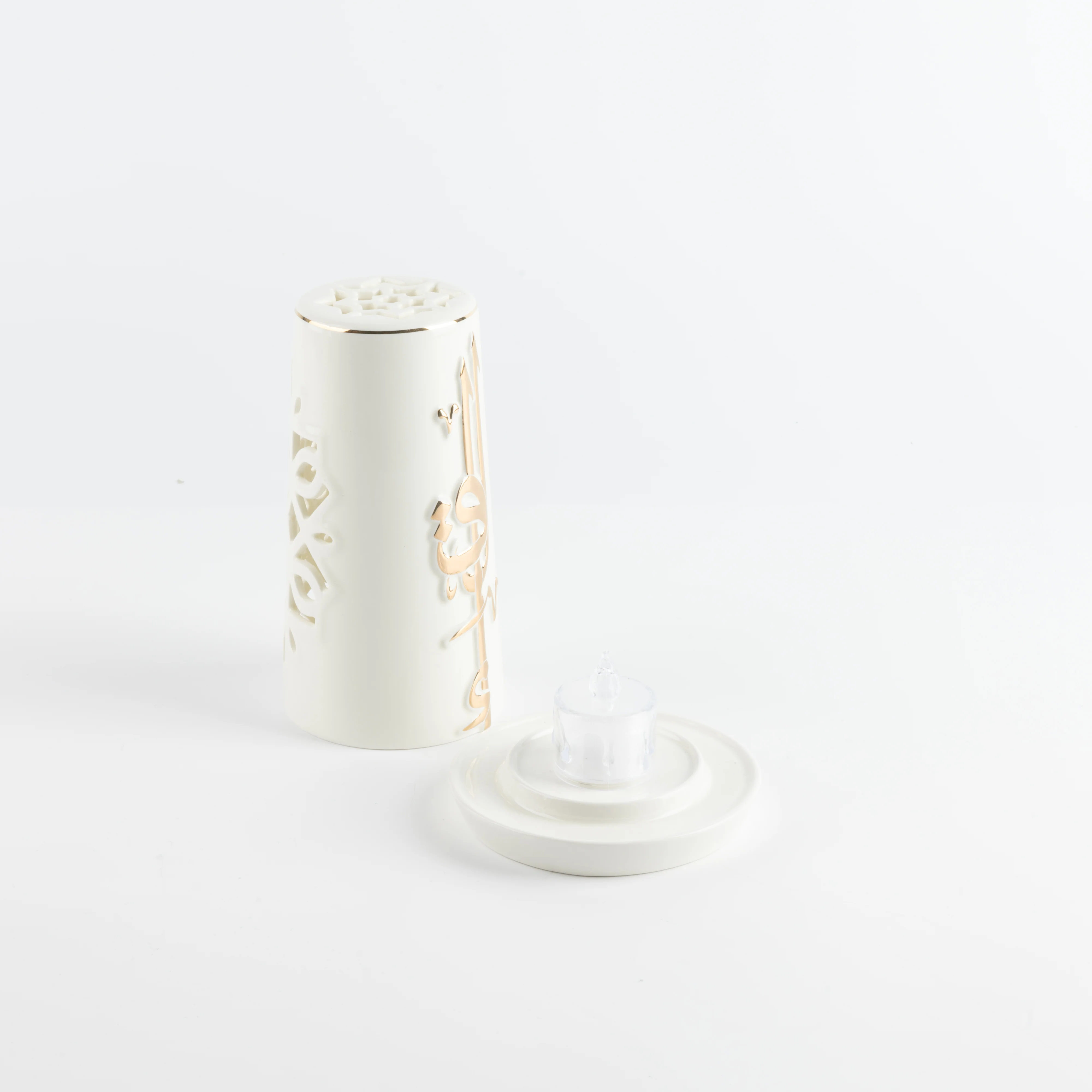 Liqa'a - Small Lantern Candle Holder - Pearl White & Gold - Image 3