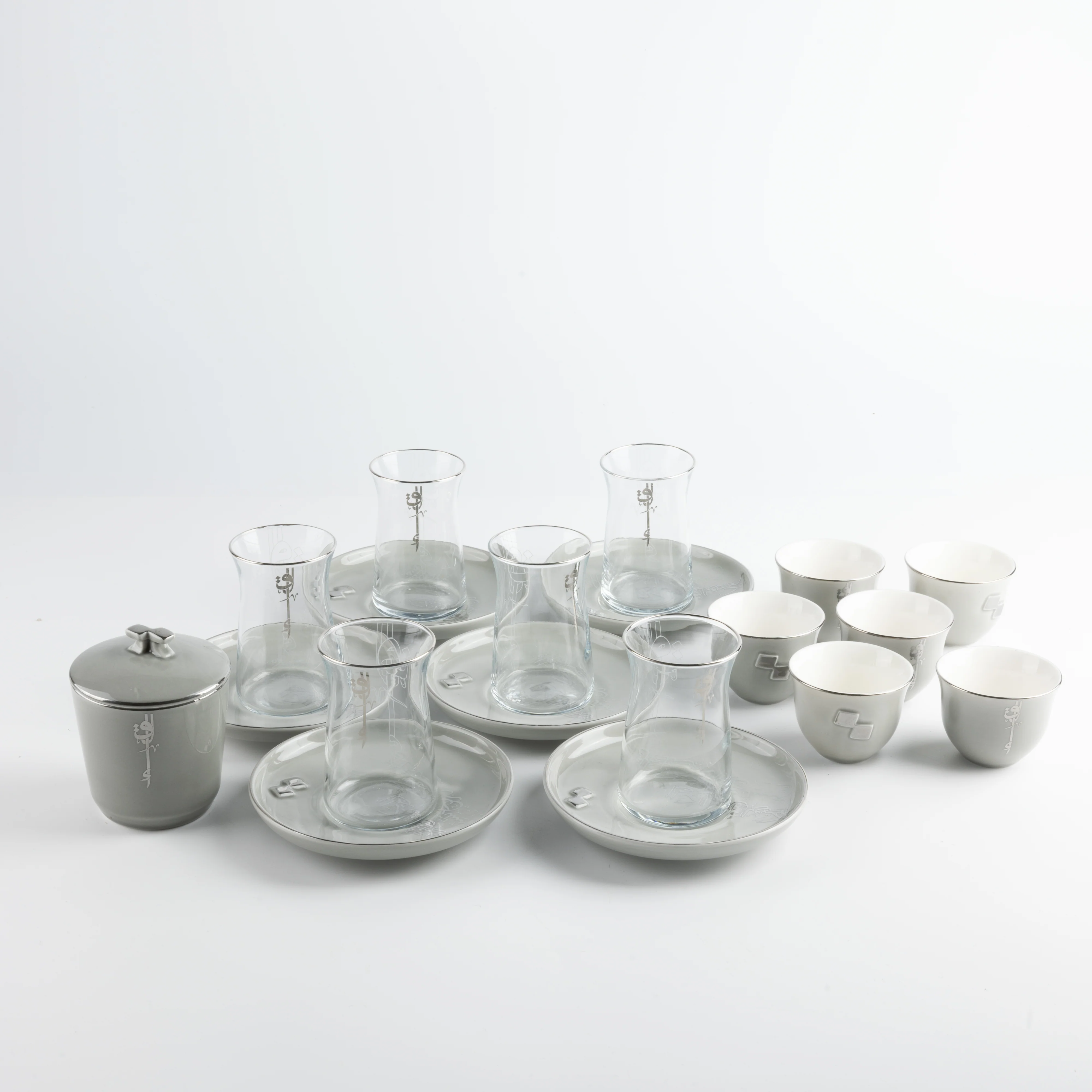 Liqa'a - Tea Set (19-Pc) - Grey & Silver - Image 6