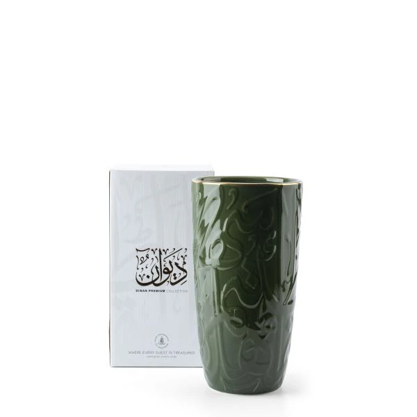 Luxury Diwan - Large Decorative Vase - Olive Green & Gold - Image 2