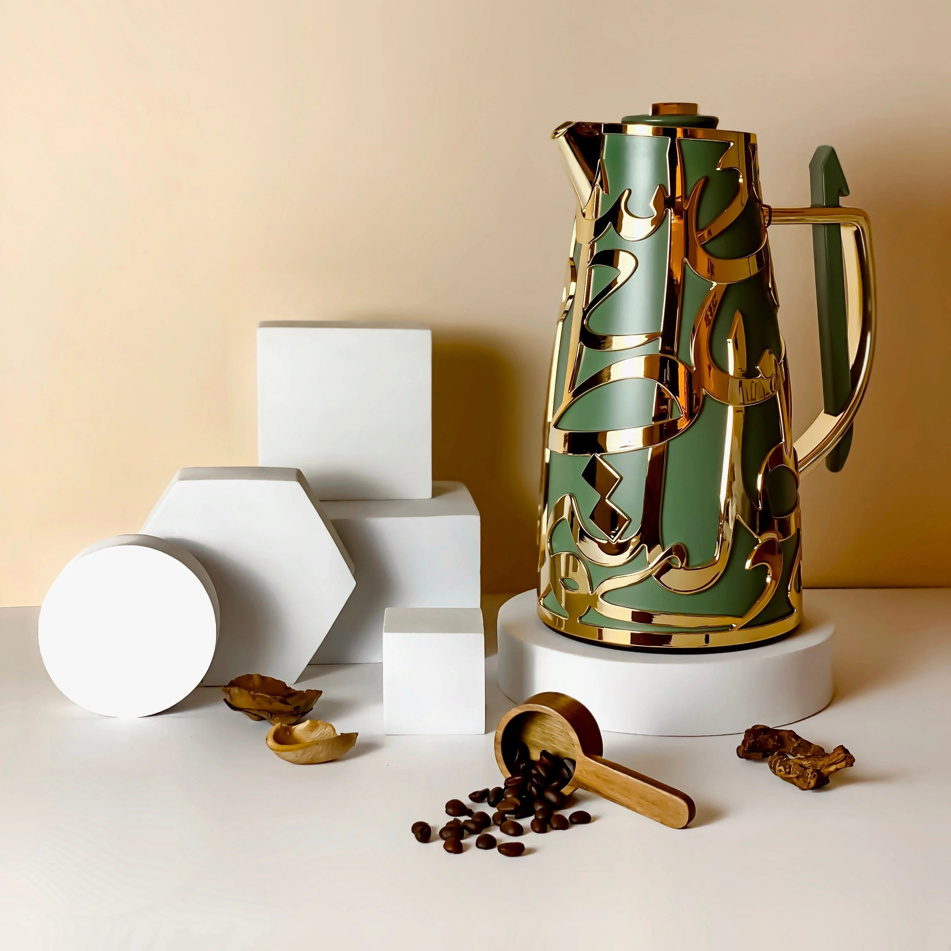 Luxury Diwan - Vacuum Flask - Olive Green & Gold
