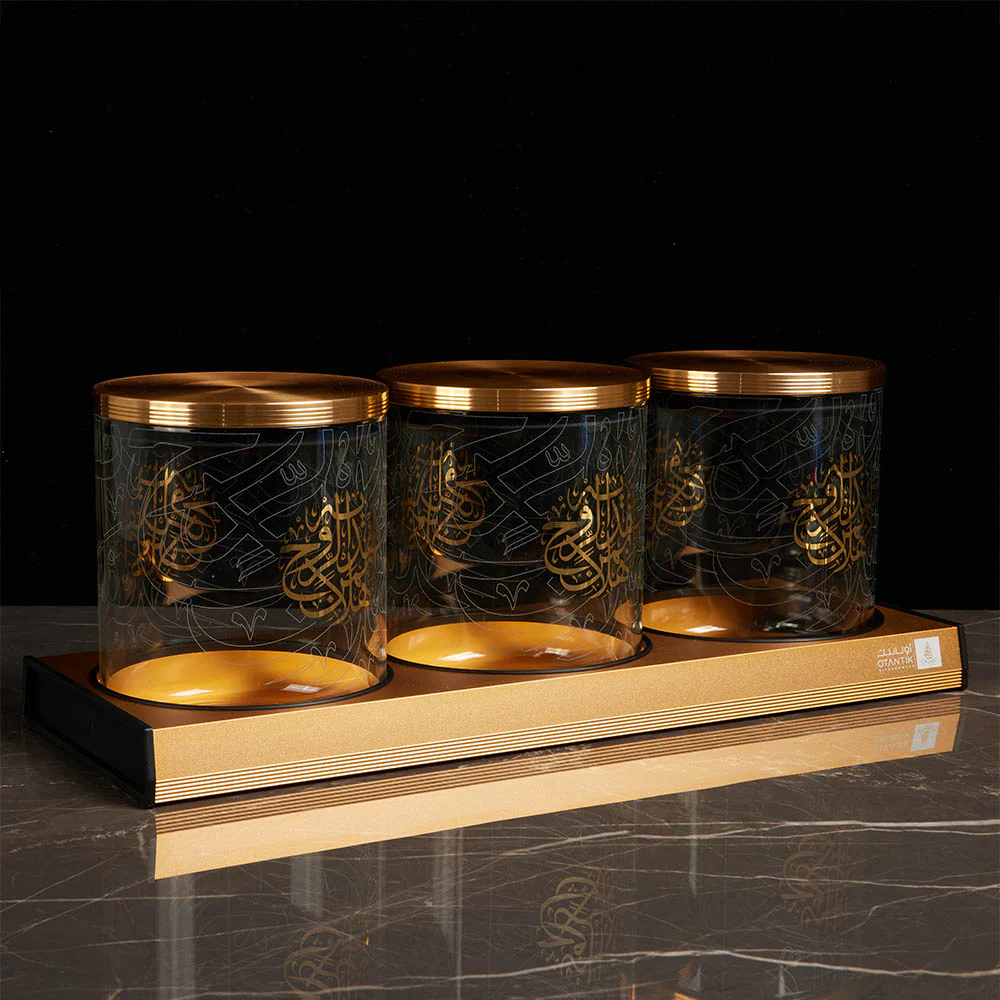 Luxury Gold Glass Canister Set – 3-Piece Jar Set with Tray by Otantik Home - Image 3