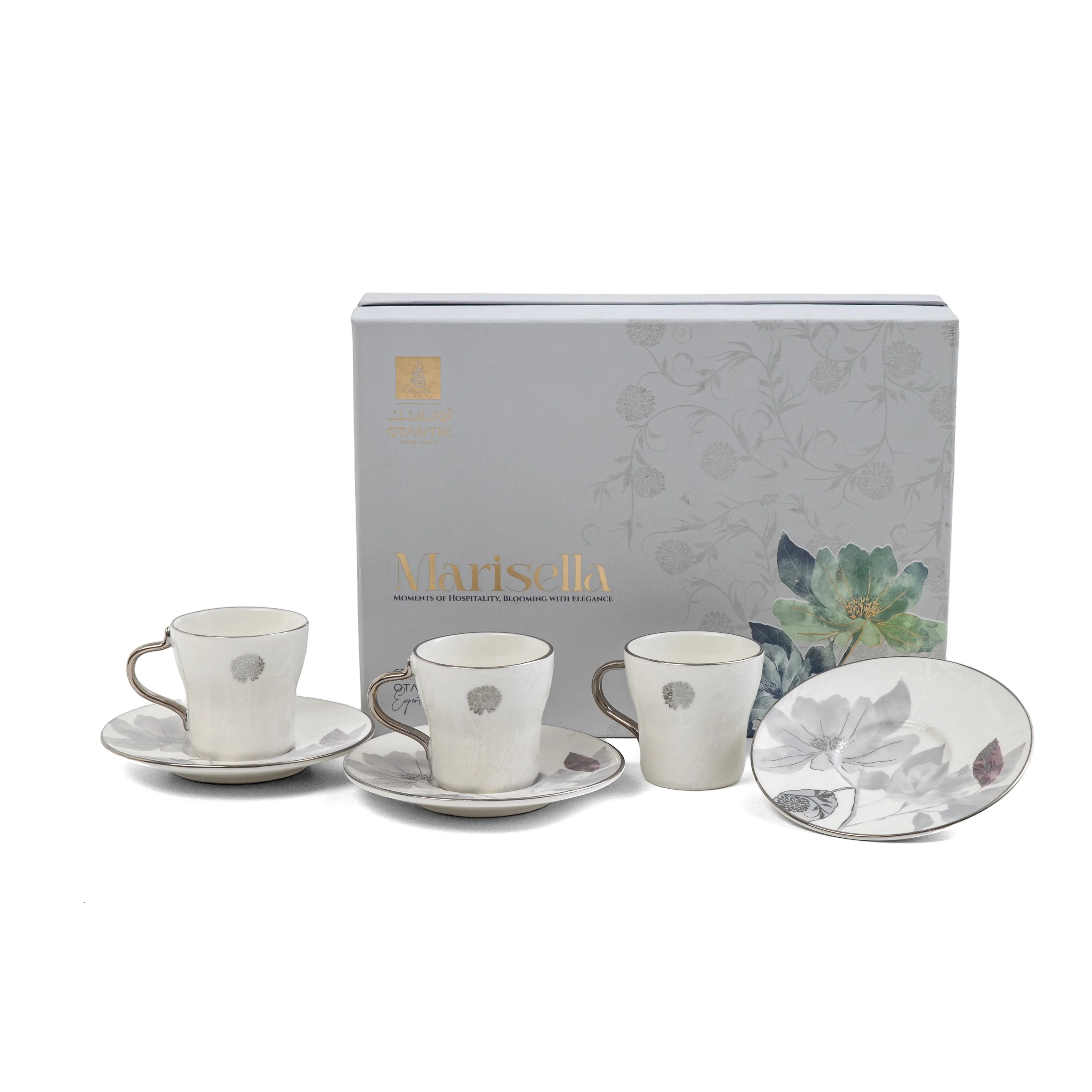 Marisella - Cappuccino Set (12-Pc) - Grey & Silver - Image 6
