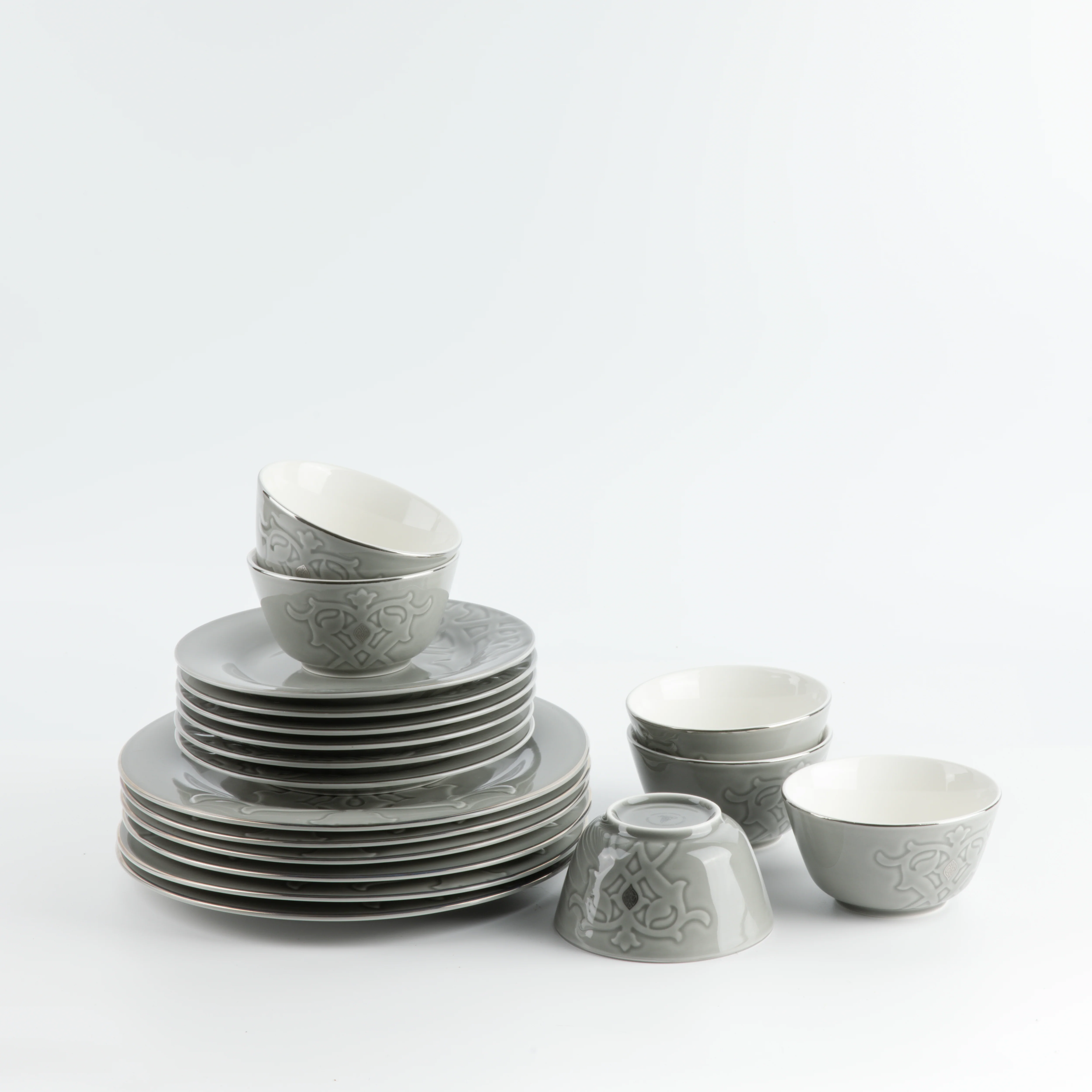 Naqsh - Dinner Set (18-Pc) - Grey & Silver - Image 4