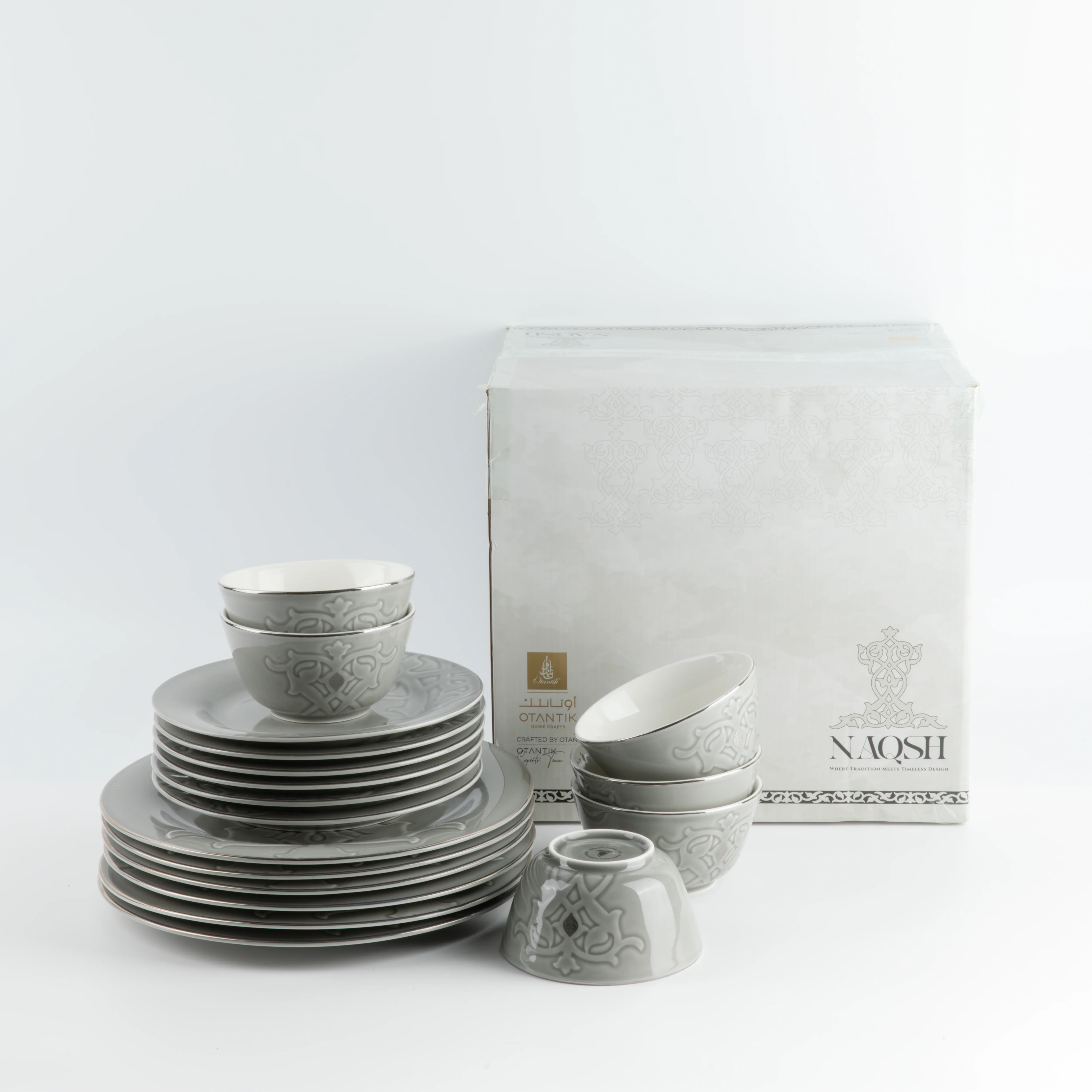 Naqsh - Dinner Set (18-Pc) - Grey & Silver - Image 7
