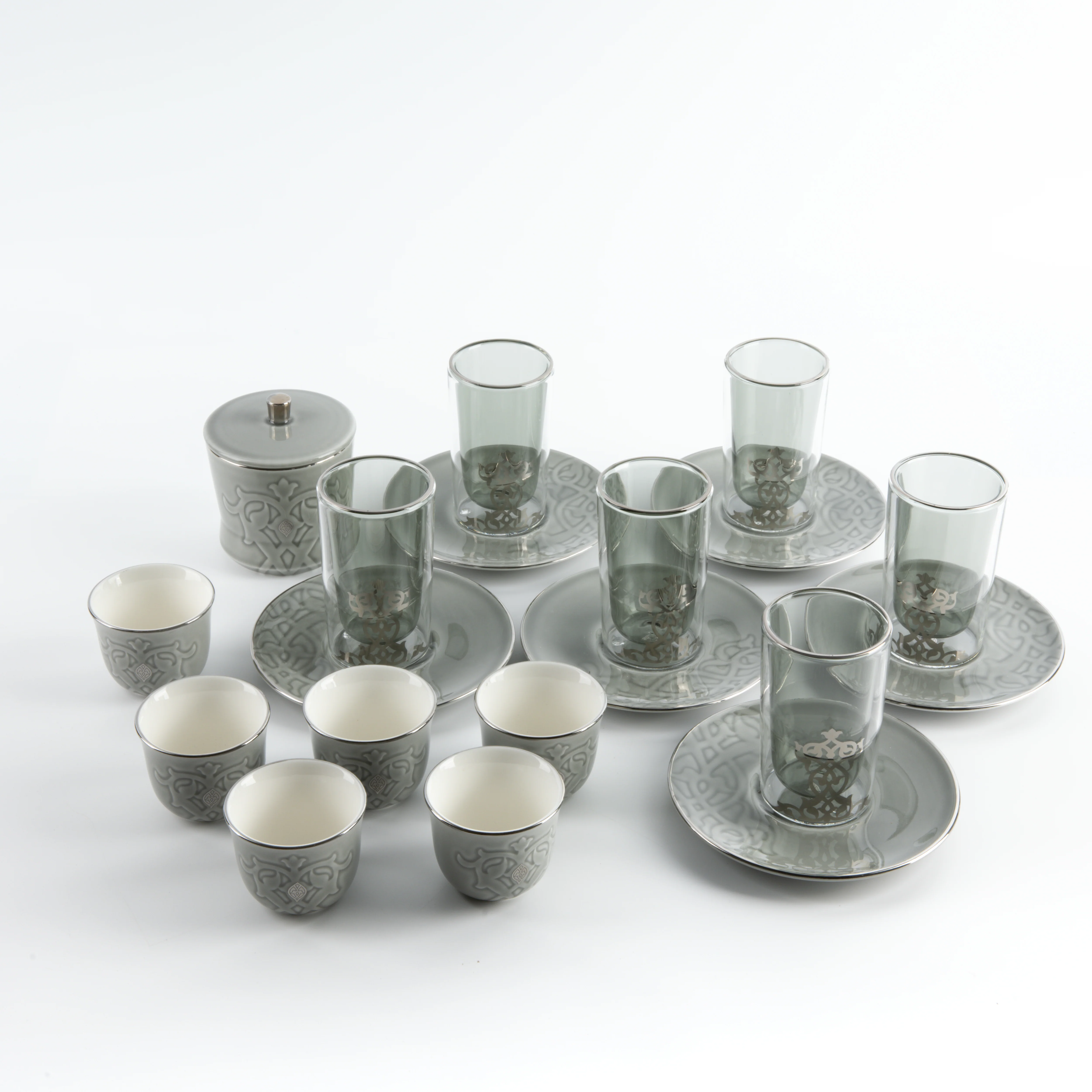 Naqsh - Tea Set (19-Pc) - Grey & Silver - Image 4